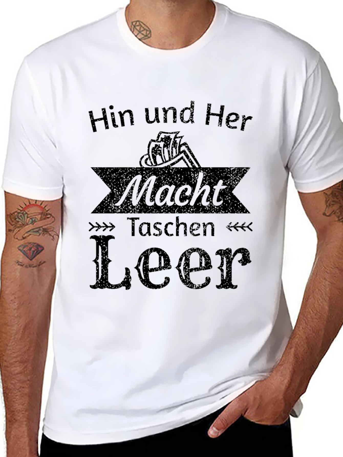 Black Humorous 'Hin und Her Macht Taschen Leer' Black T-Shirt view 8