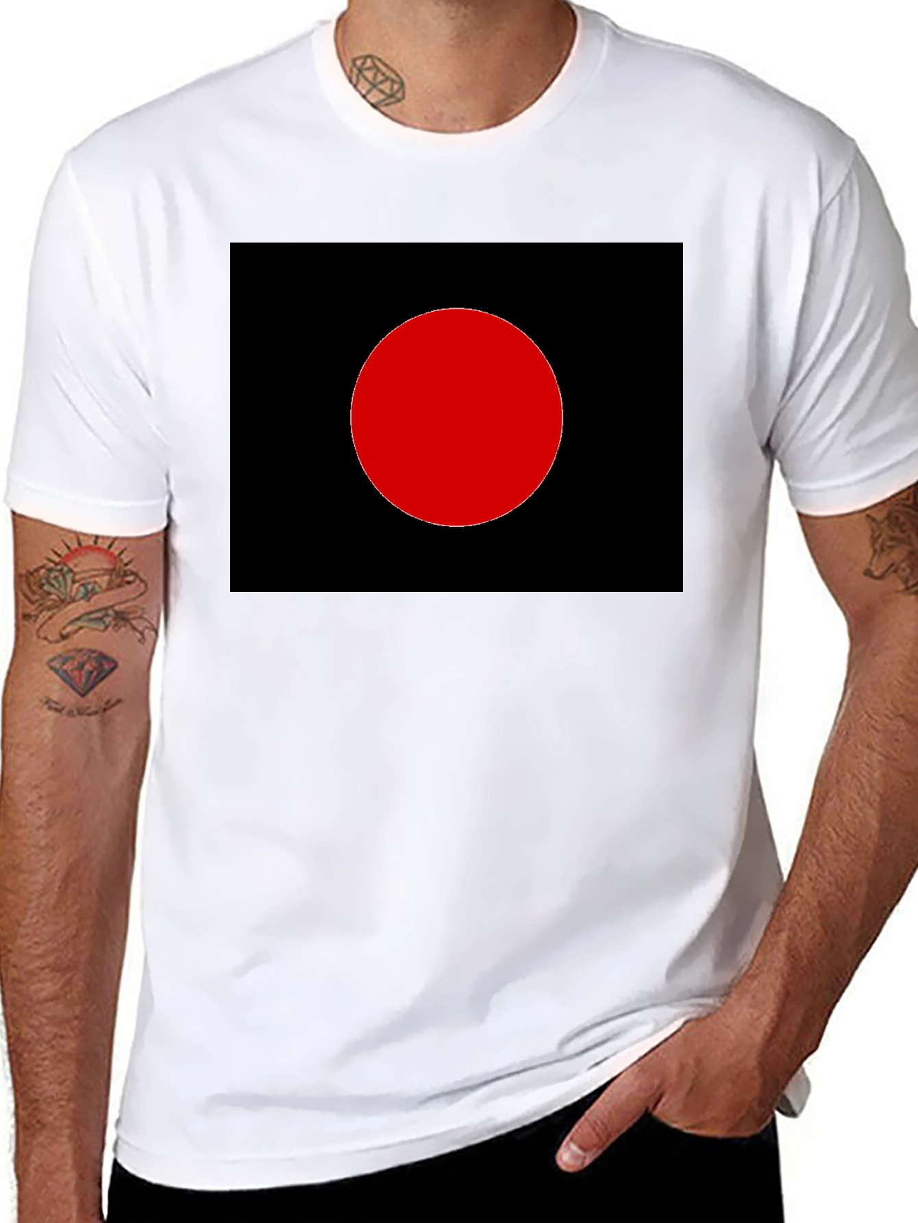 Black Minimalist Black T-Shirt - Red Circle Graphic view 8