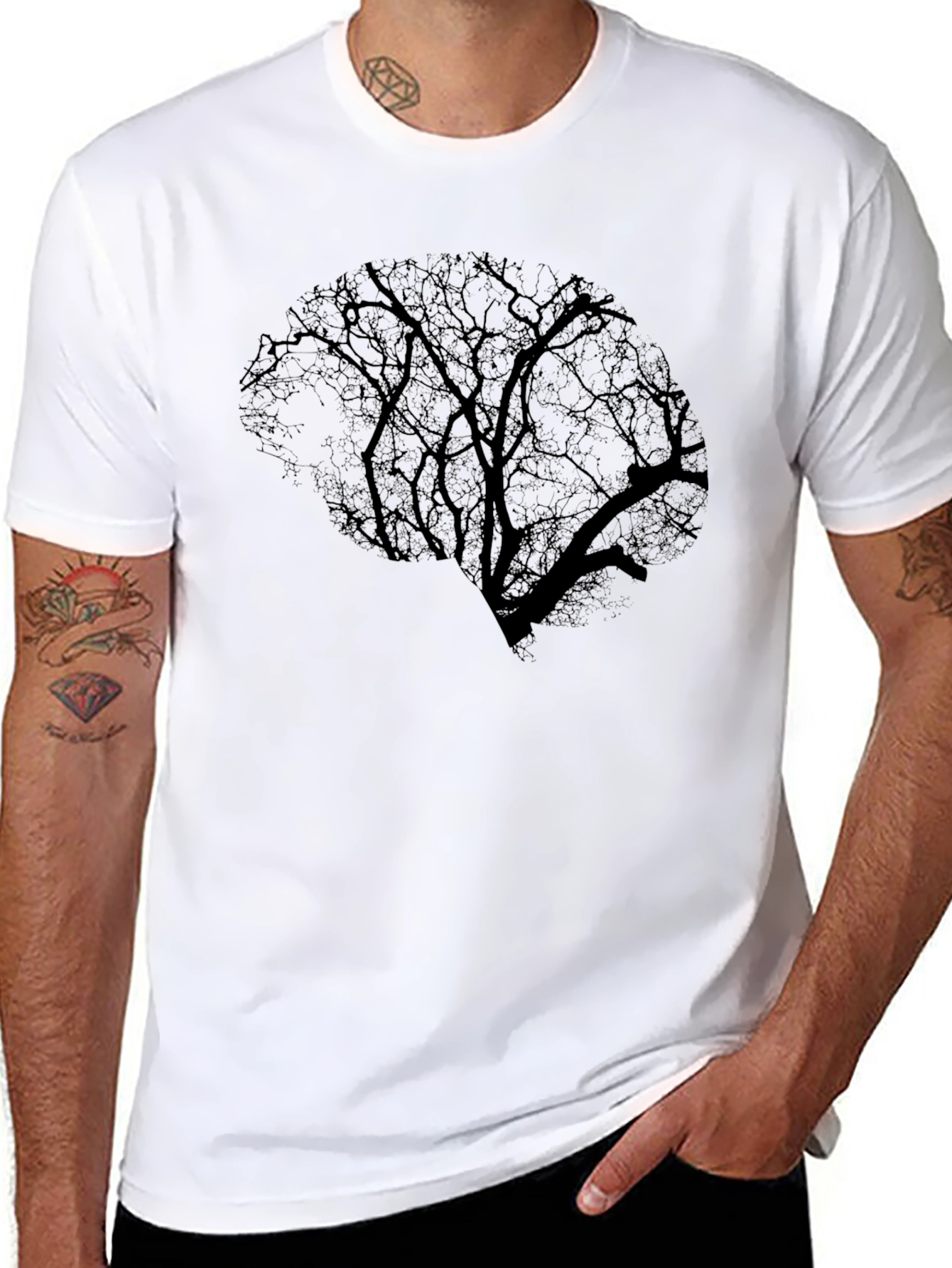 Black Brain Tree Graphic Tee - Black Cotton T-Shirt view 8