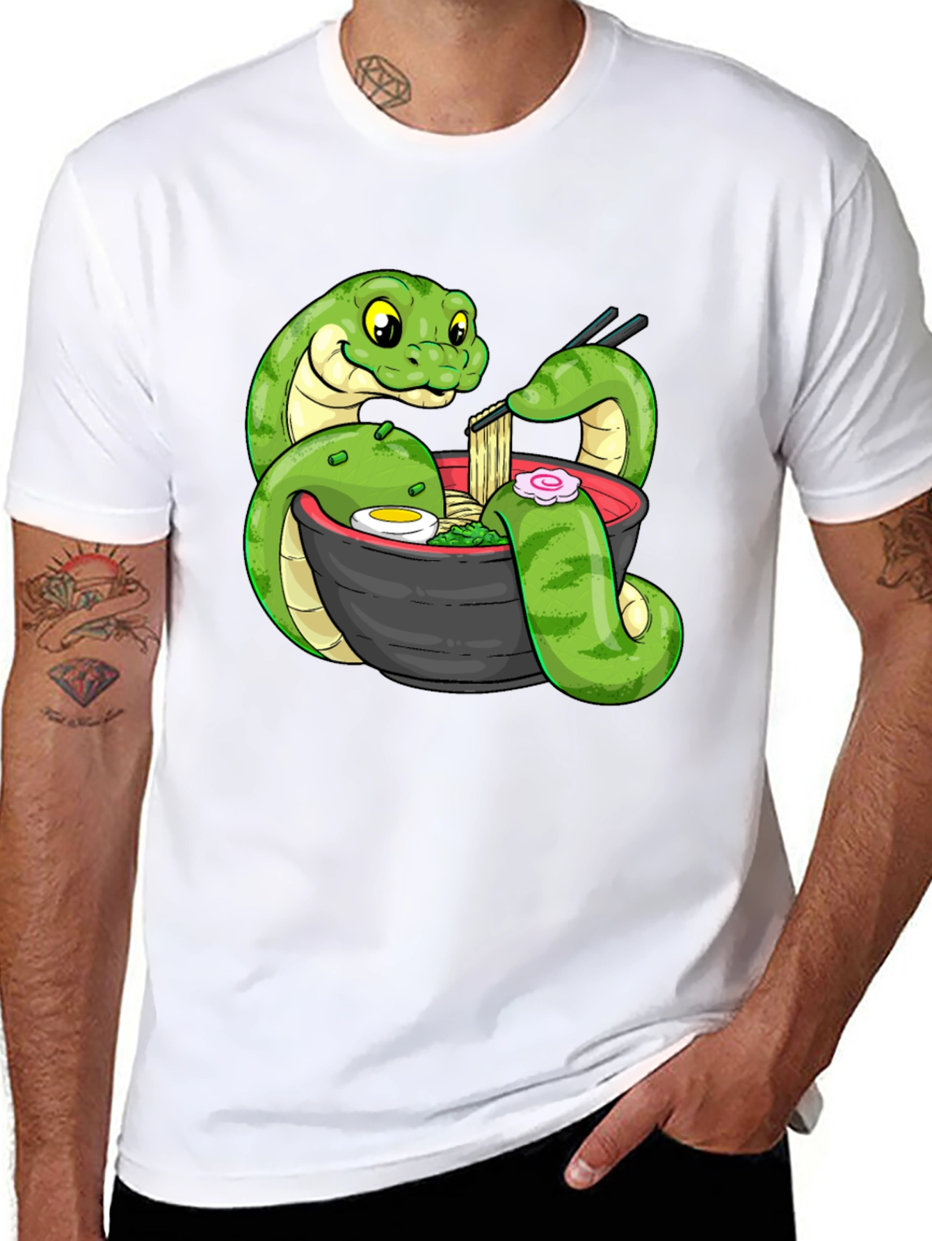 Black Snake Ramen Graphic Tee - Unique Cartoon Design view 8