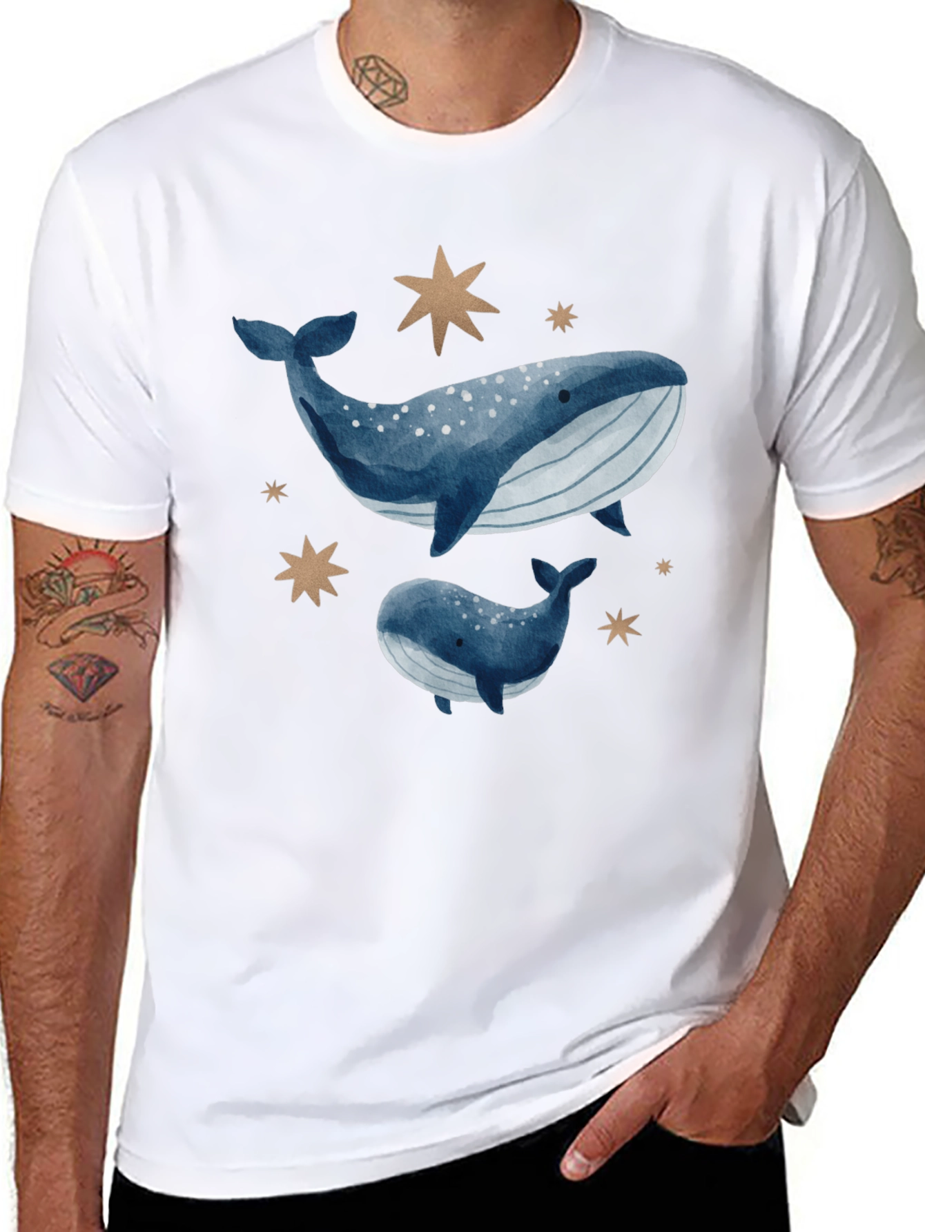 Black Whale & Star Graphic Tee - Black Cotton Comfort view 8