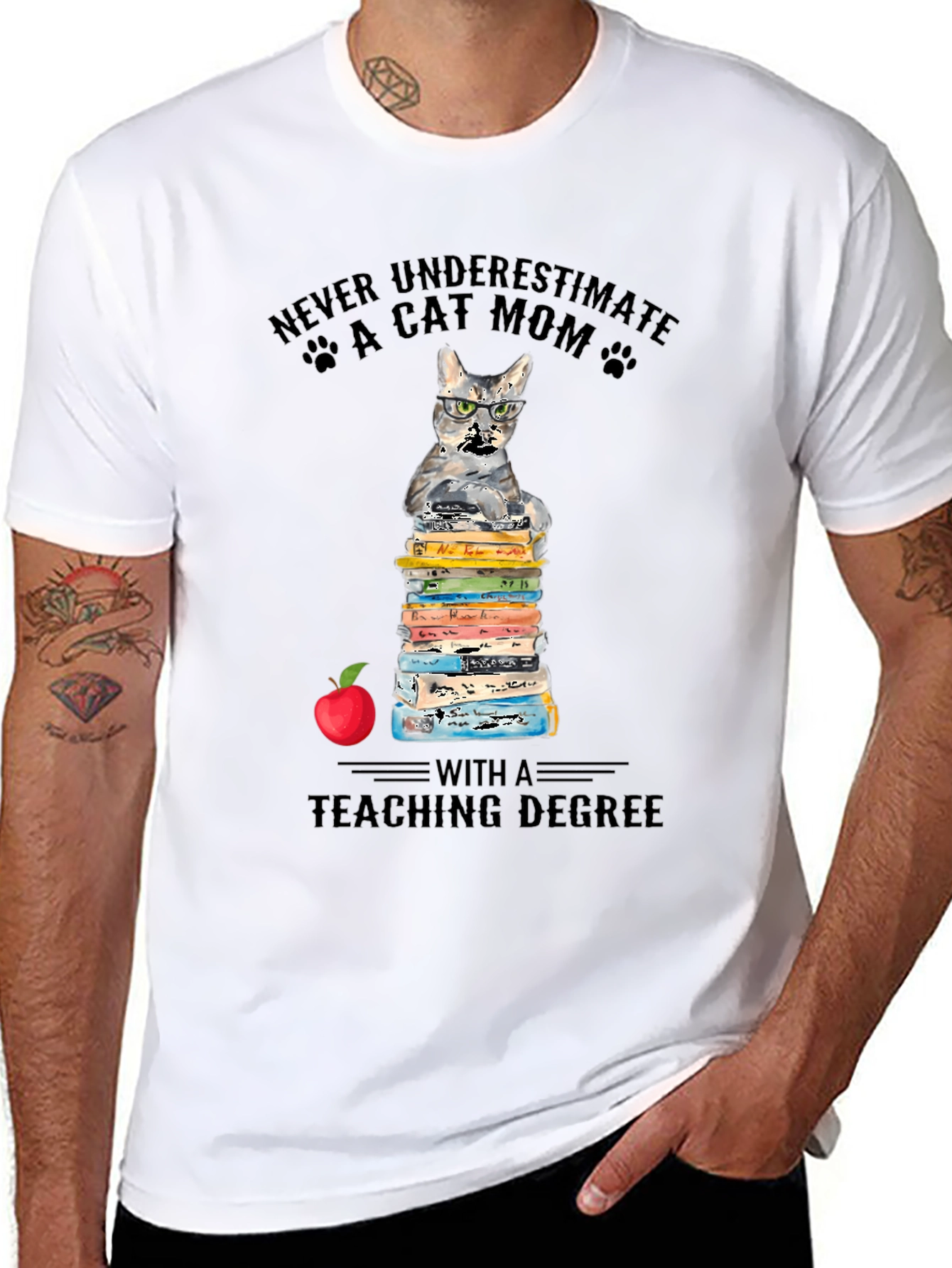 Black Cat Mom Teaching Degree T-Shirt - Teacher Gift view 8