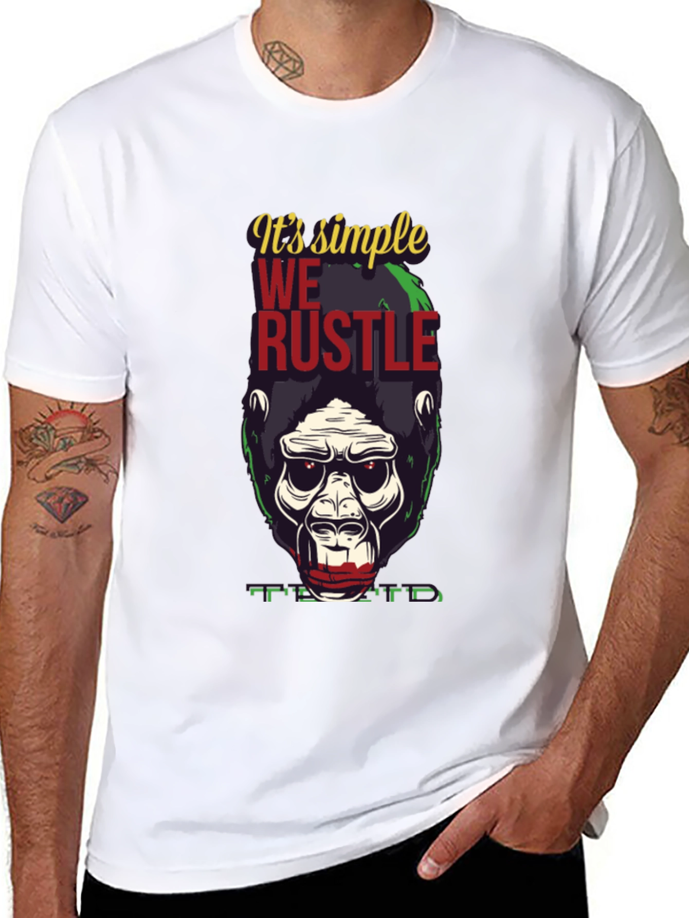 Black It's Simple We Rustle Gorilla T-Shirt view 8