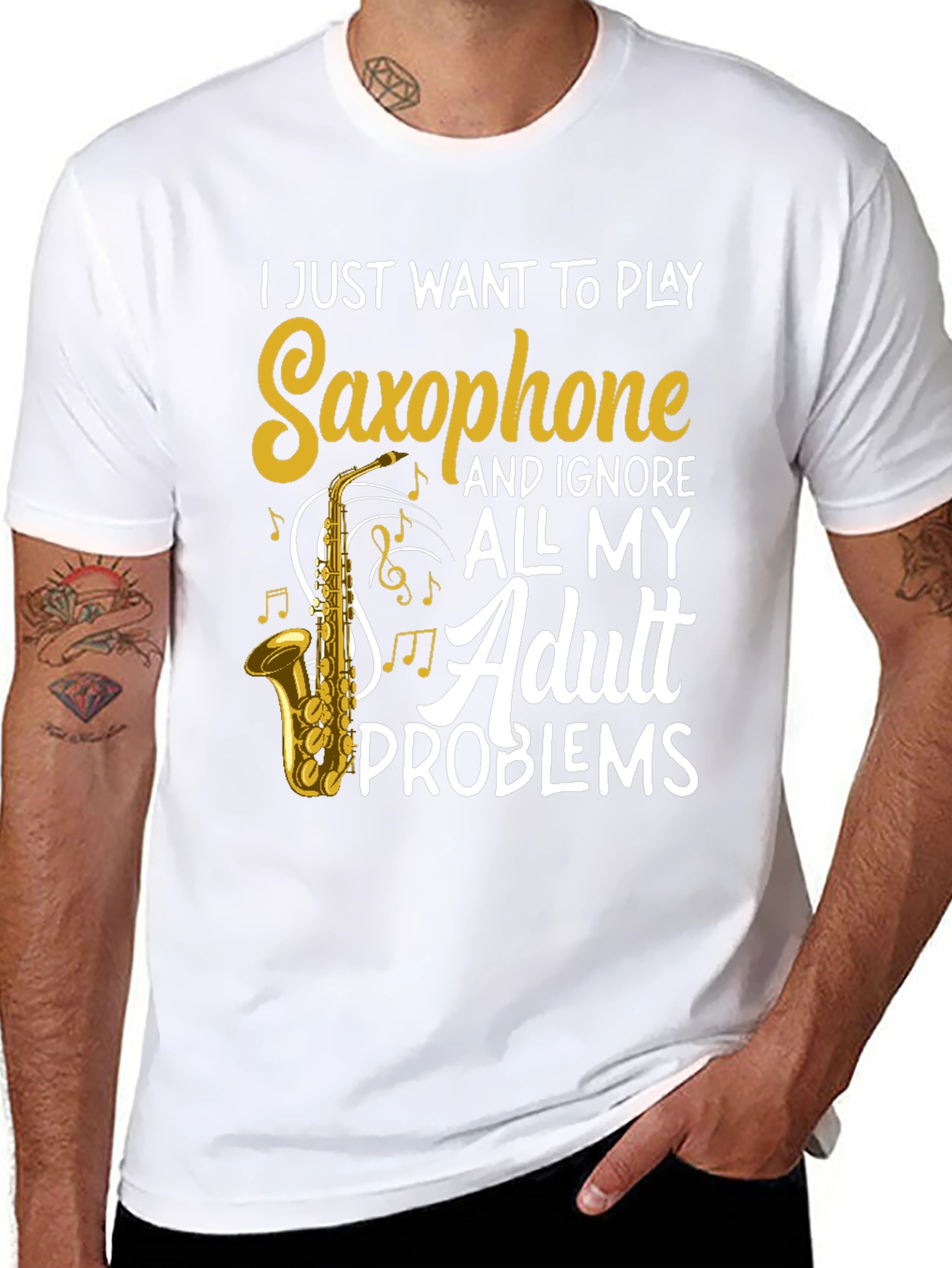 Black Saxophone Player T-Shirt - Adult Problems view 8