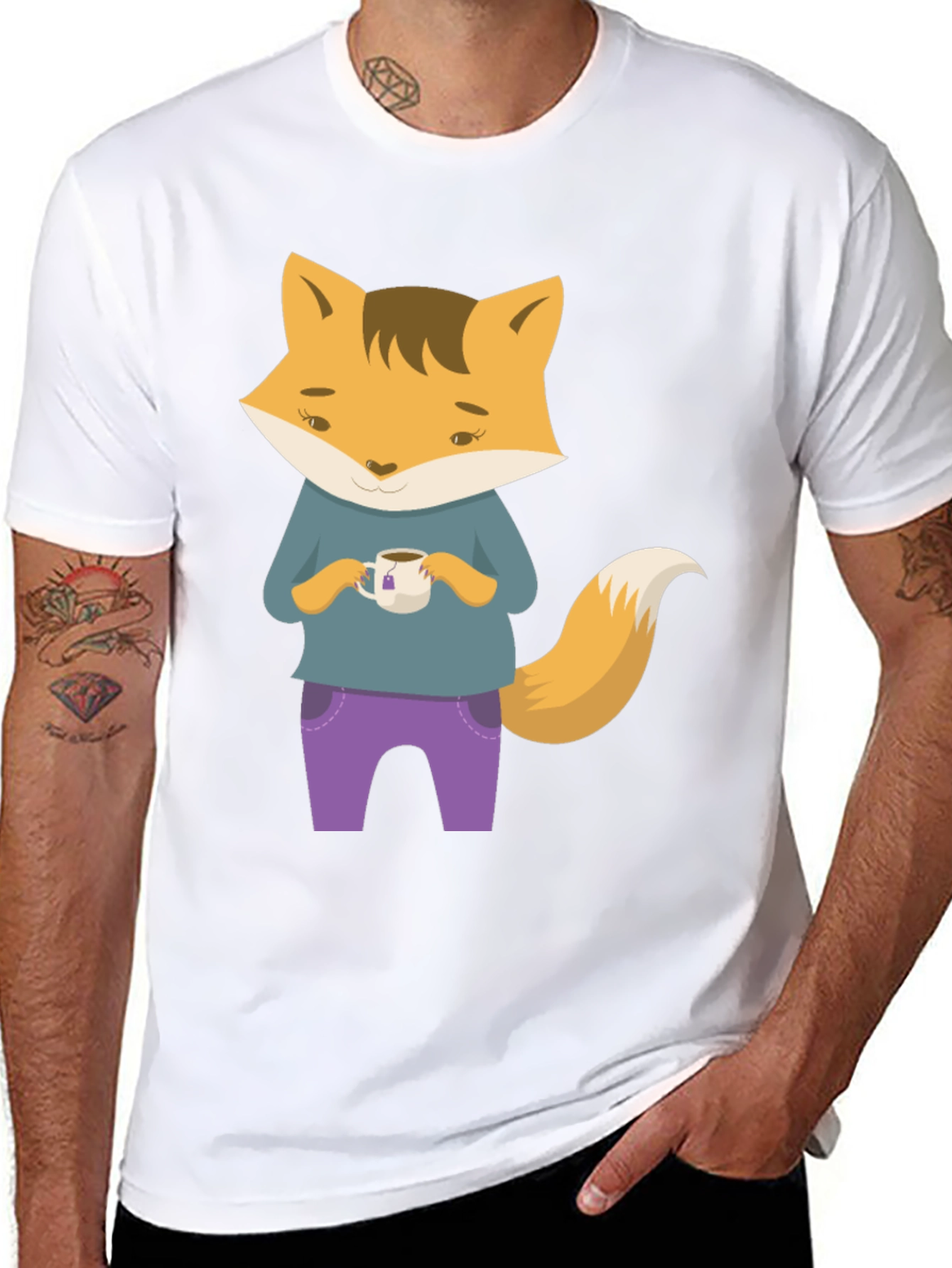 Black Fox Tea T-Shirt - Cute Cartoon Fox Design view 8