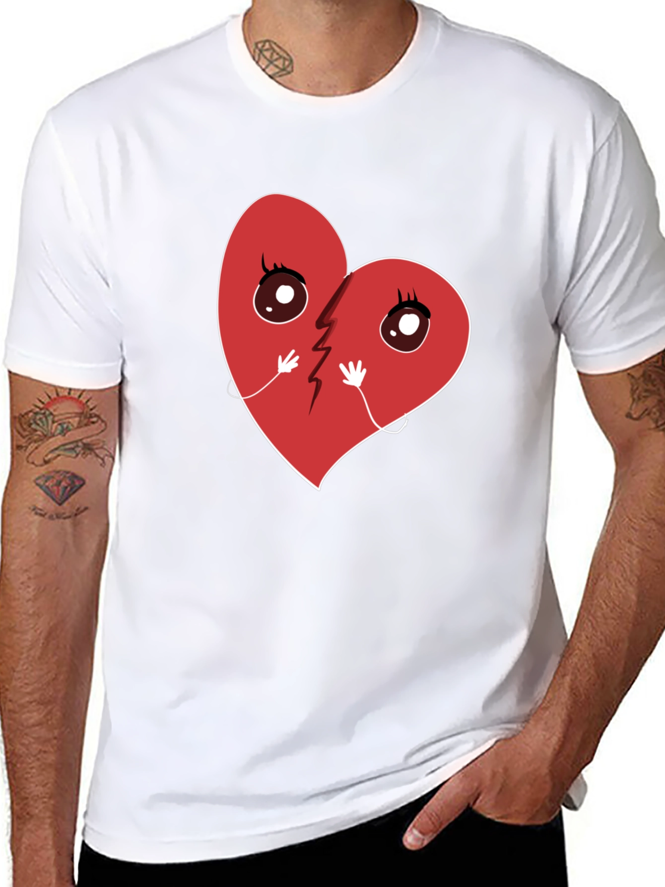 Black Broken Heart Cartoon Graphic T-Shirt - Unisex Casual Tee view 8