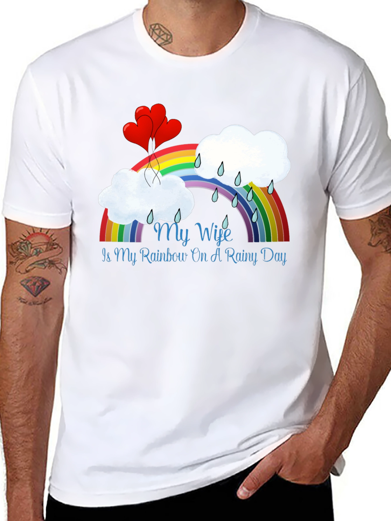 My Wife Rainbow Rainy Day Black T-Shirt - 8