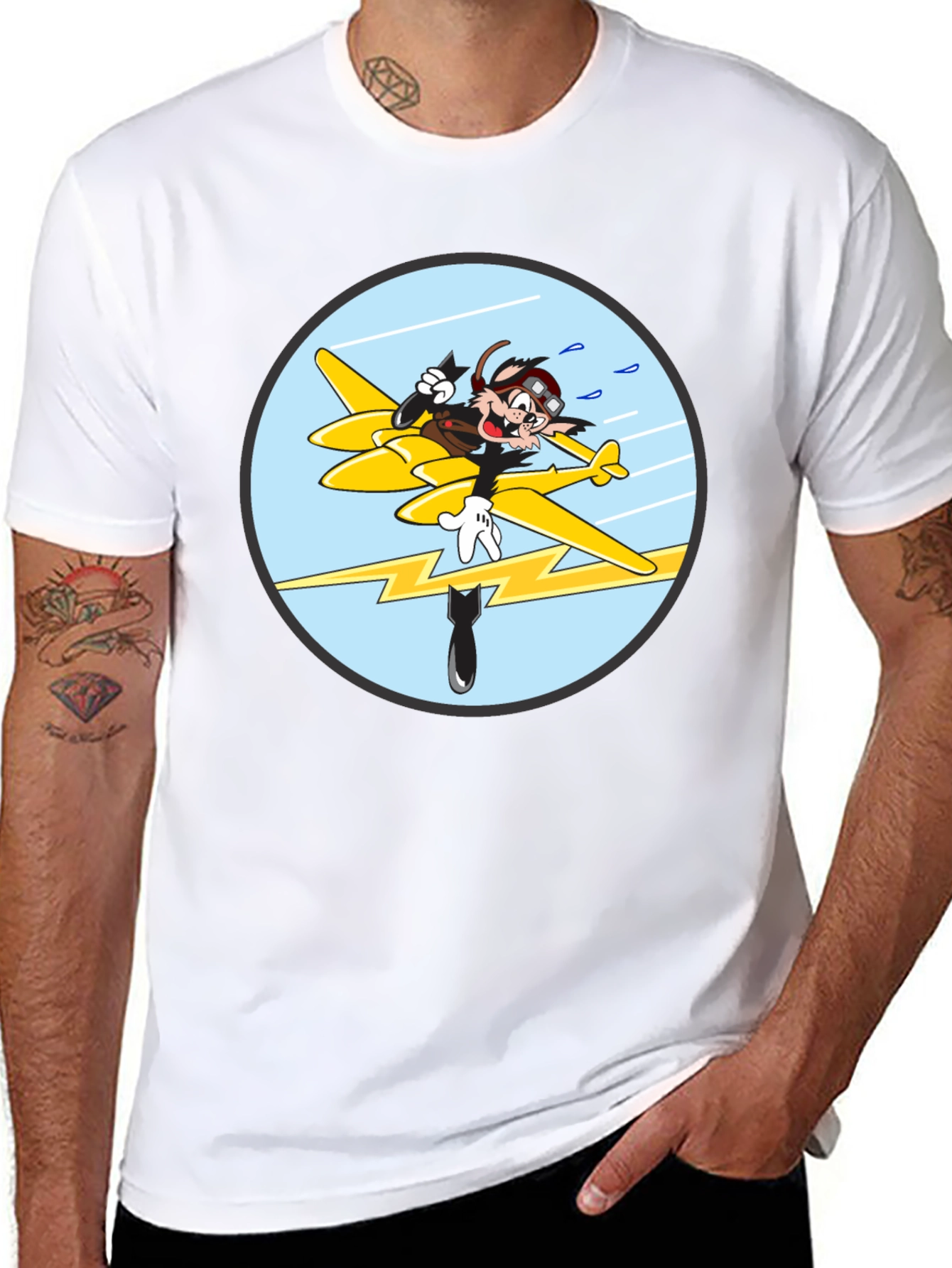 Black Cartoon Aviator Tee - Black Cotton Blend view 8