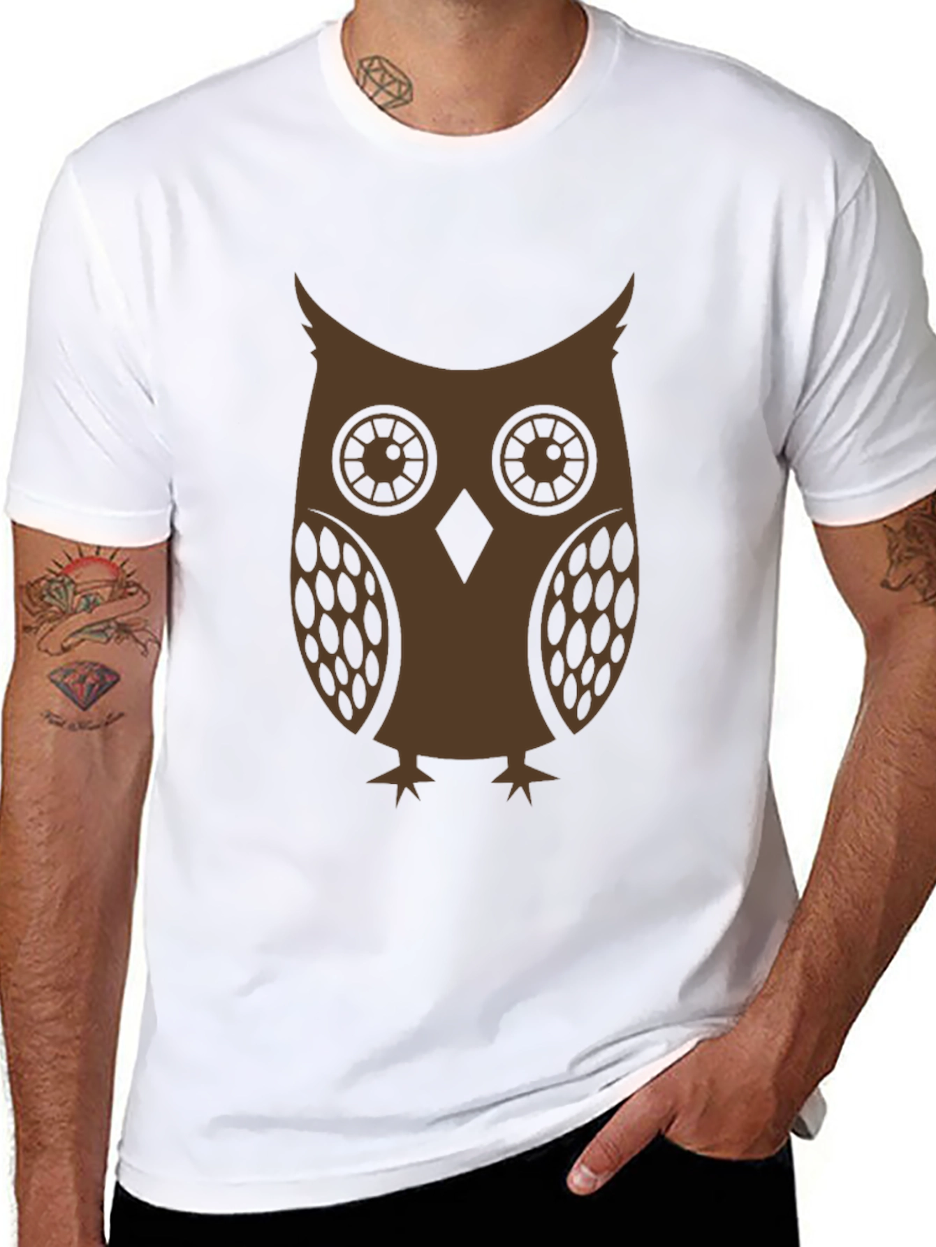 Black Owl Graphic Print Crew Neck T-Shirt view 8