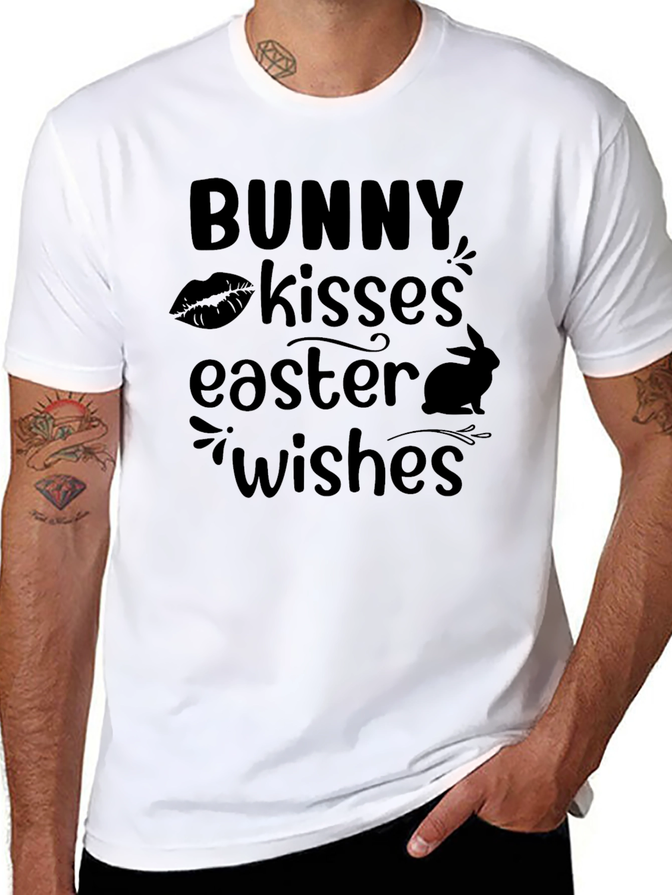Black Bunny Kisses Easter Wishes Black T-Shirt view 8