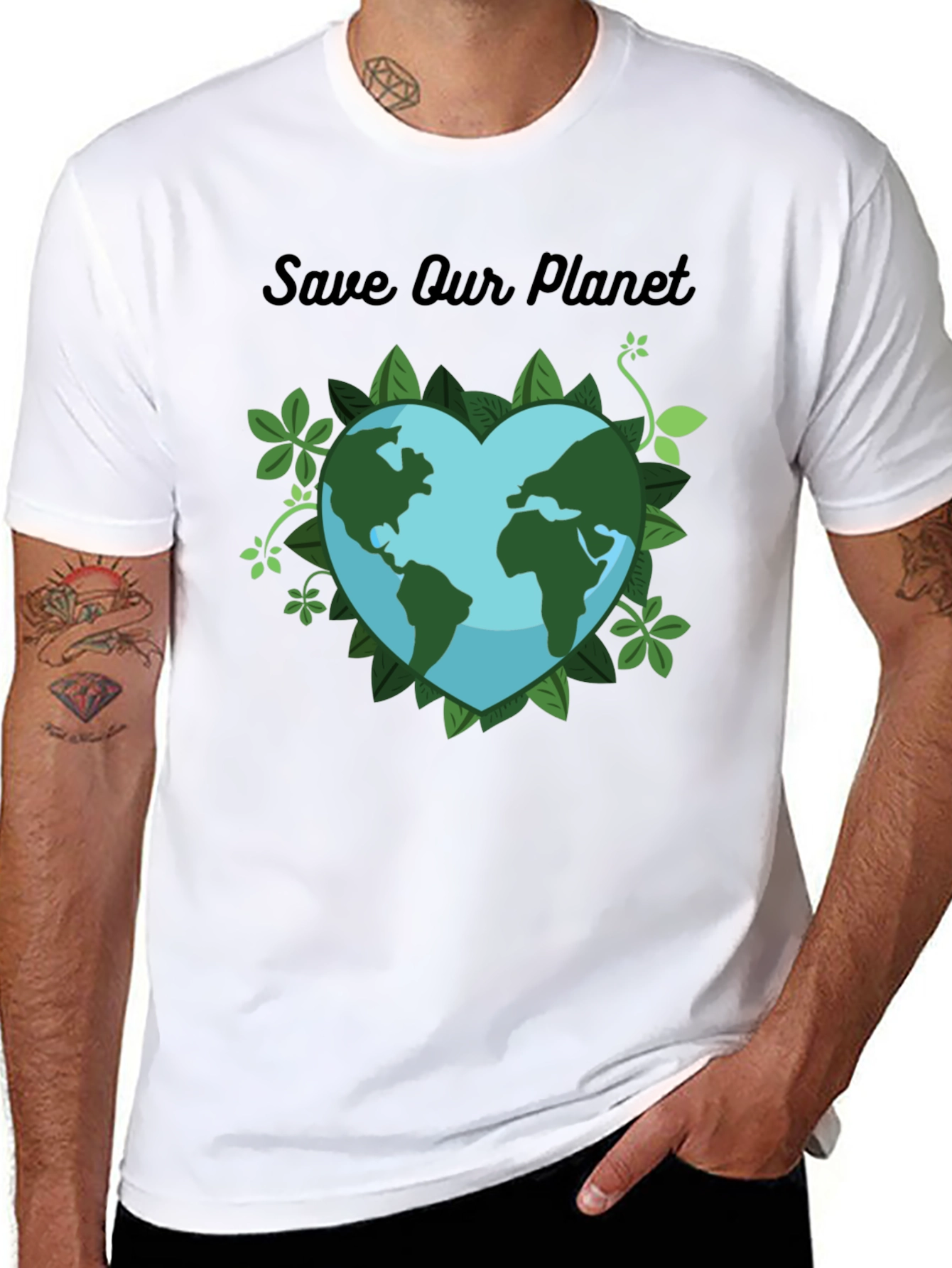 Black Save Our Planet T-Shirt - Earth Heart Design view 8
