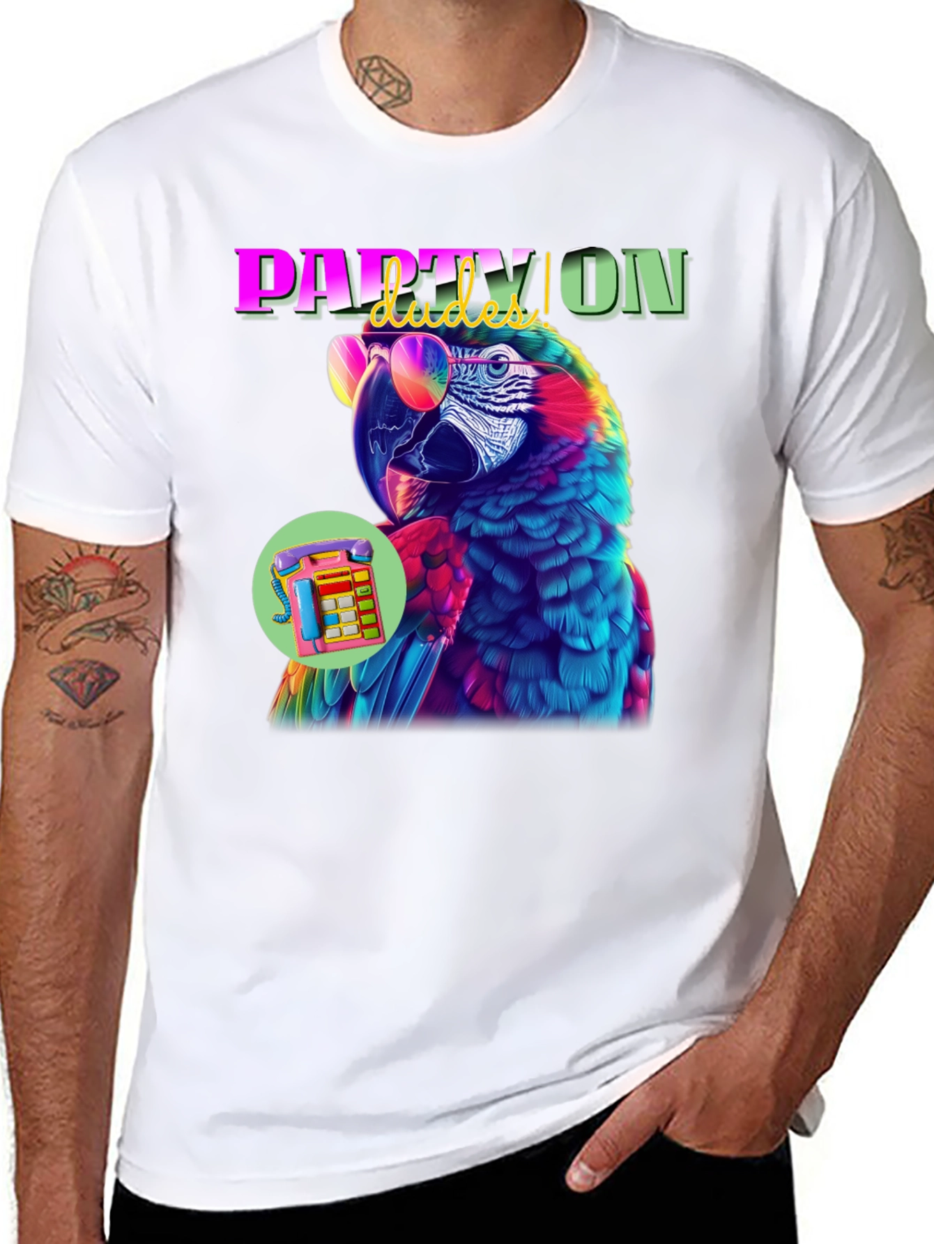 Black Party Parrot Graphic Tee view 8