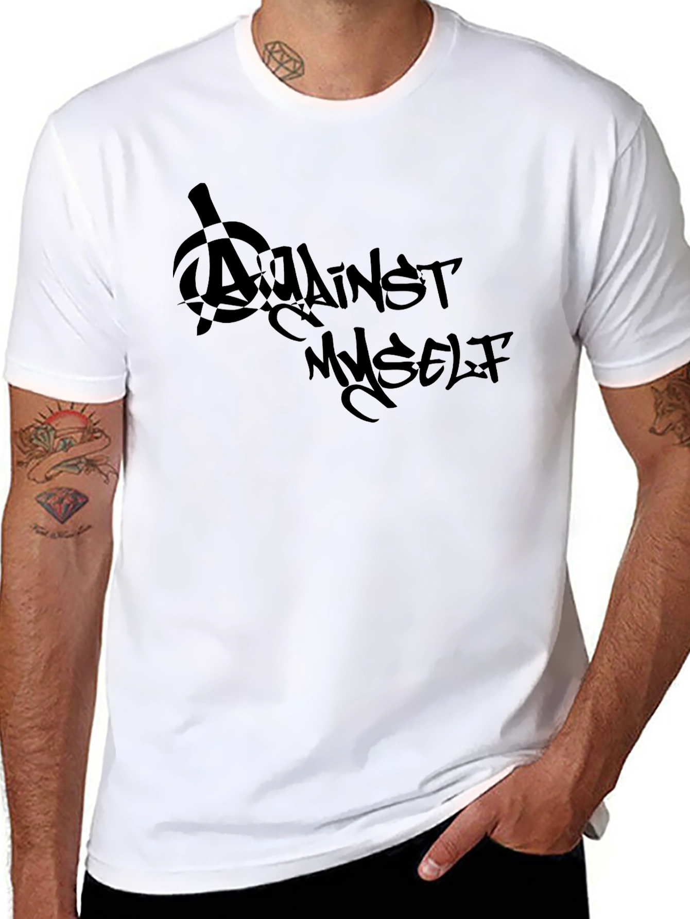 Black Against Myself Graphic T-Shirt - Black Casual Tee view 8