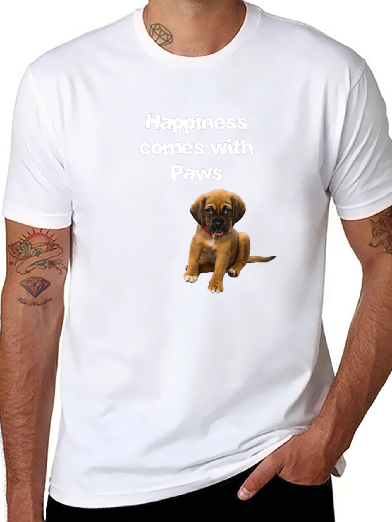Black Happiness Comes with Paws Black T-Shirt view 8