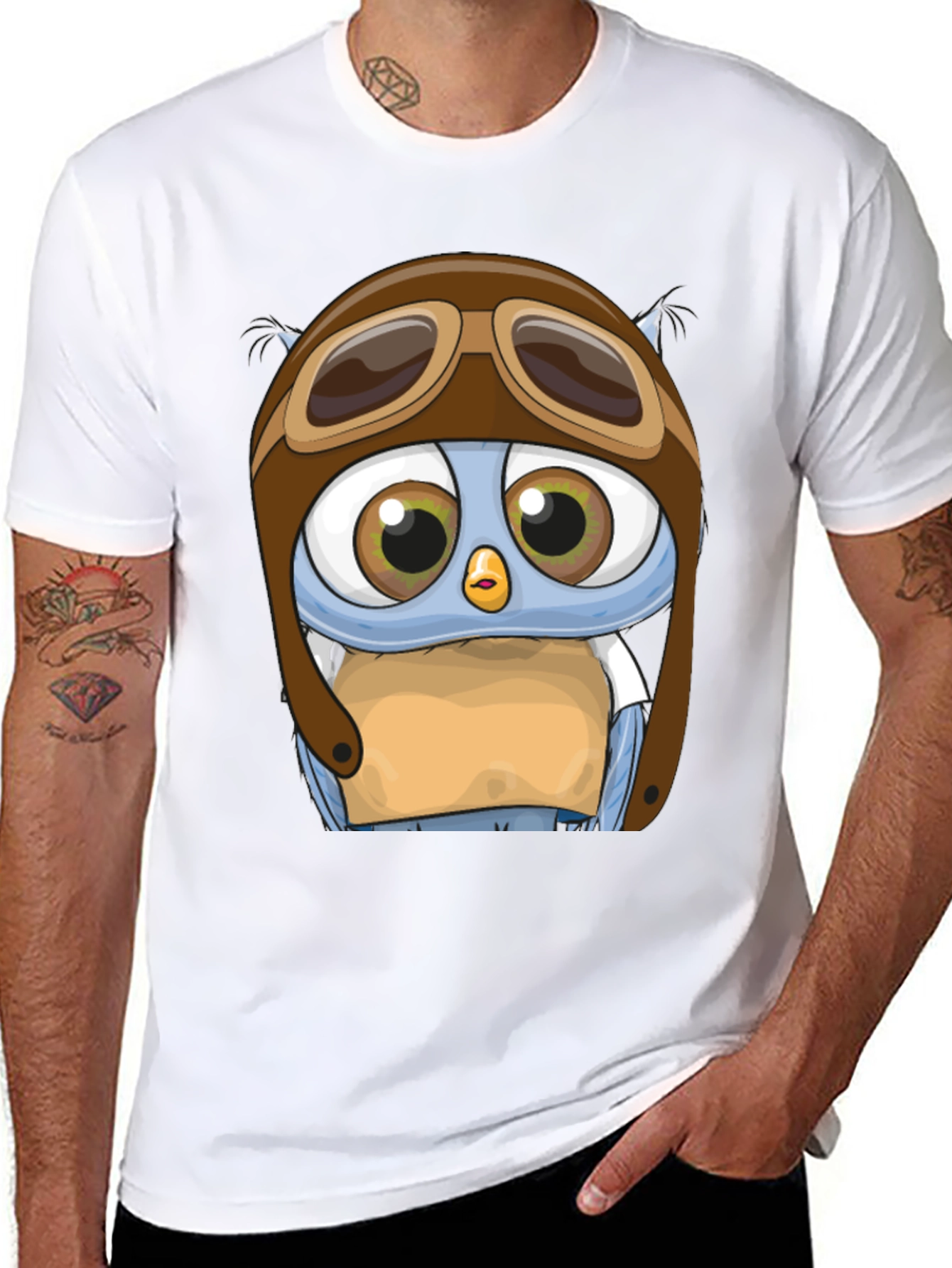 Black Pilot Owl T-Shirt - Cartoon Aviator Design view 8