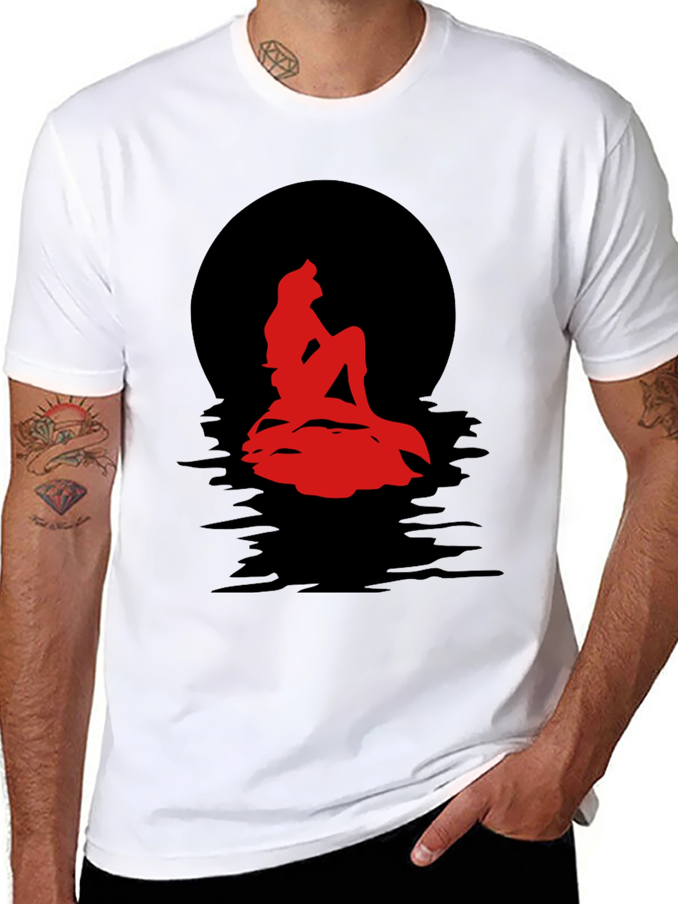 Black Red Mermaid Silhouette Graphic Tee view 8
