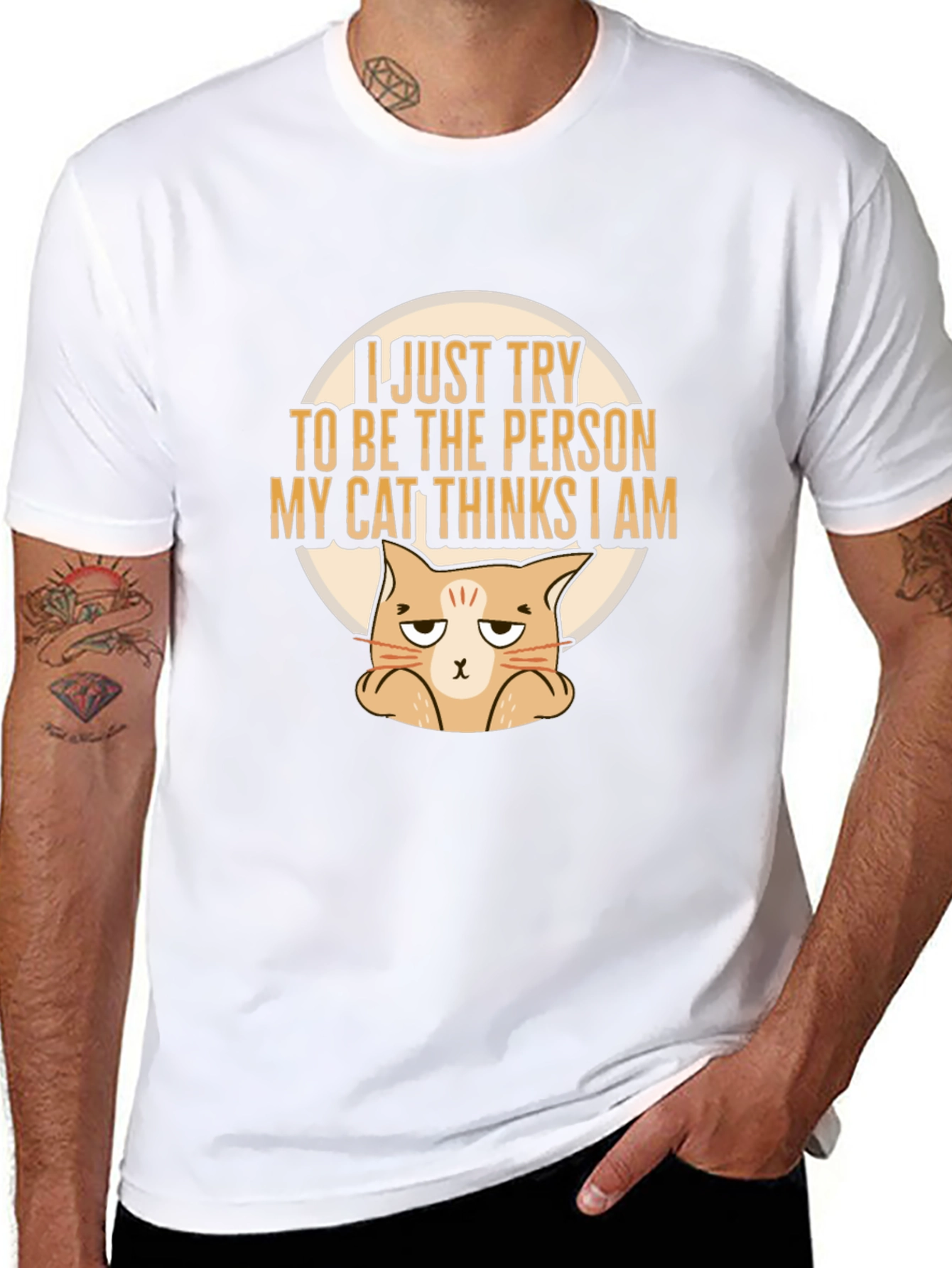 Black Funny Cat Lover T-Shirt: I Just Try To Be The Person My Cat Thinks I Am view 8