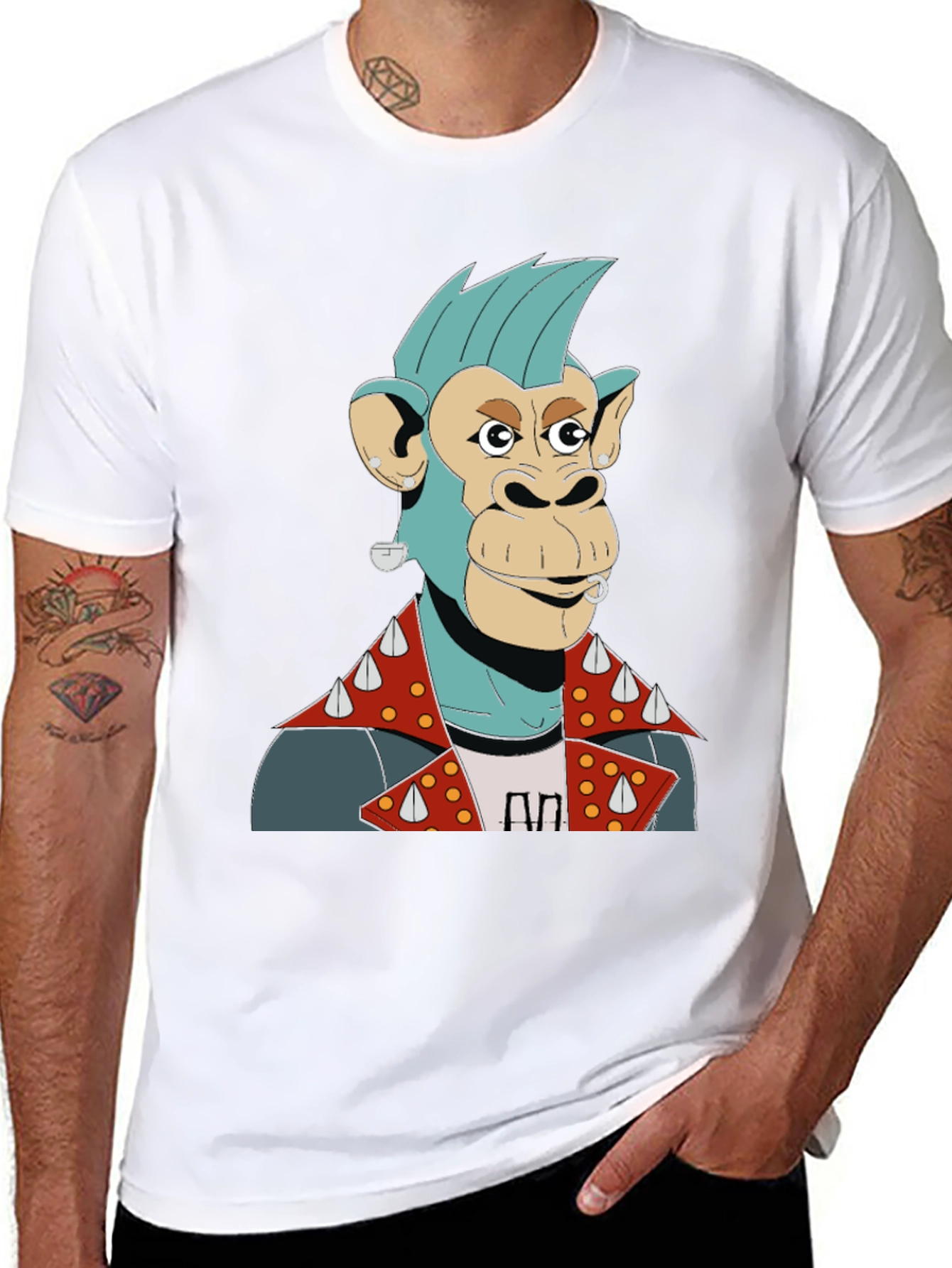 Black Cool Punk Ape Graphic T-Shirt view 8