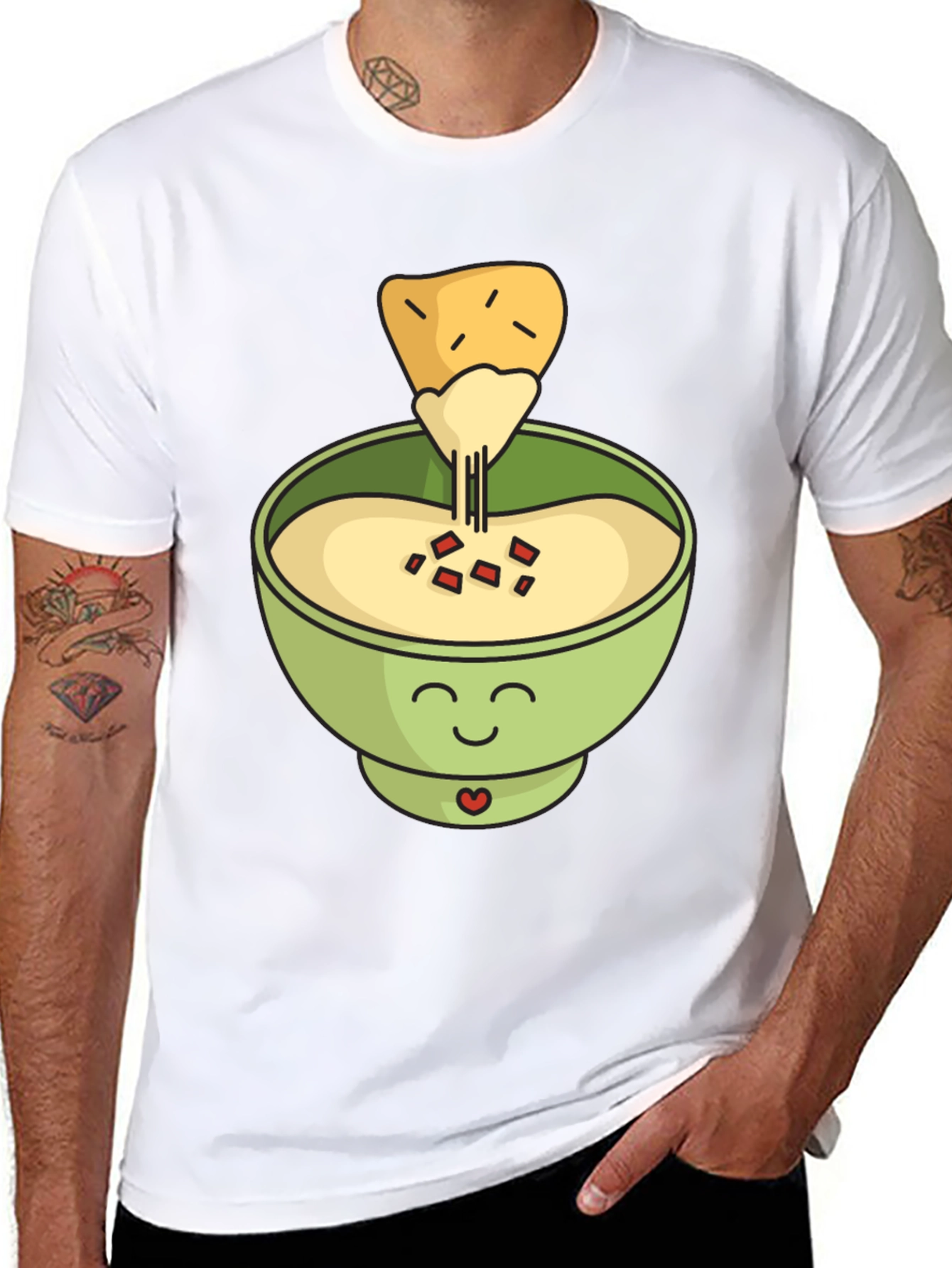 Black Cute Cartoon Queso Dip and Chip Graphic Tee view 8