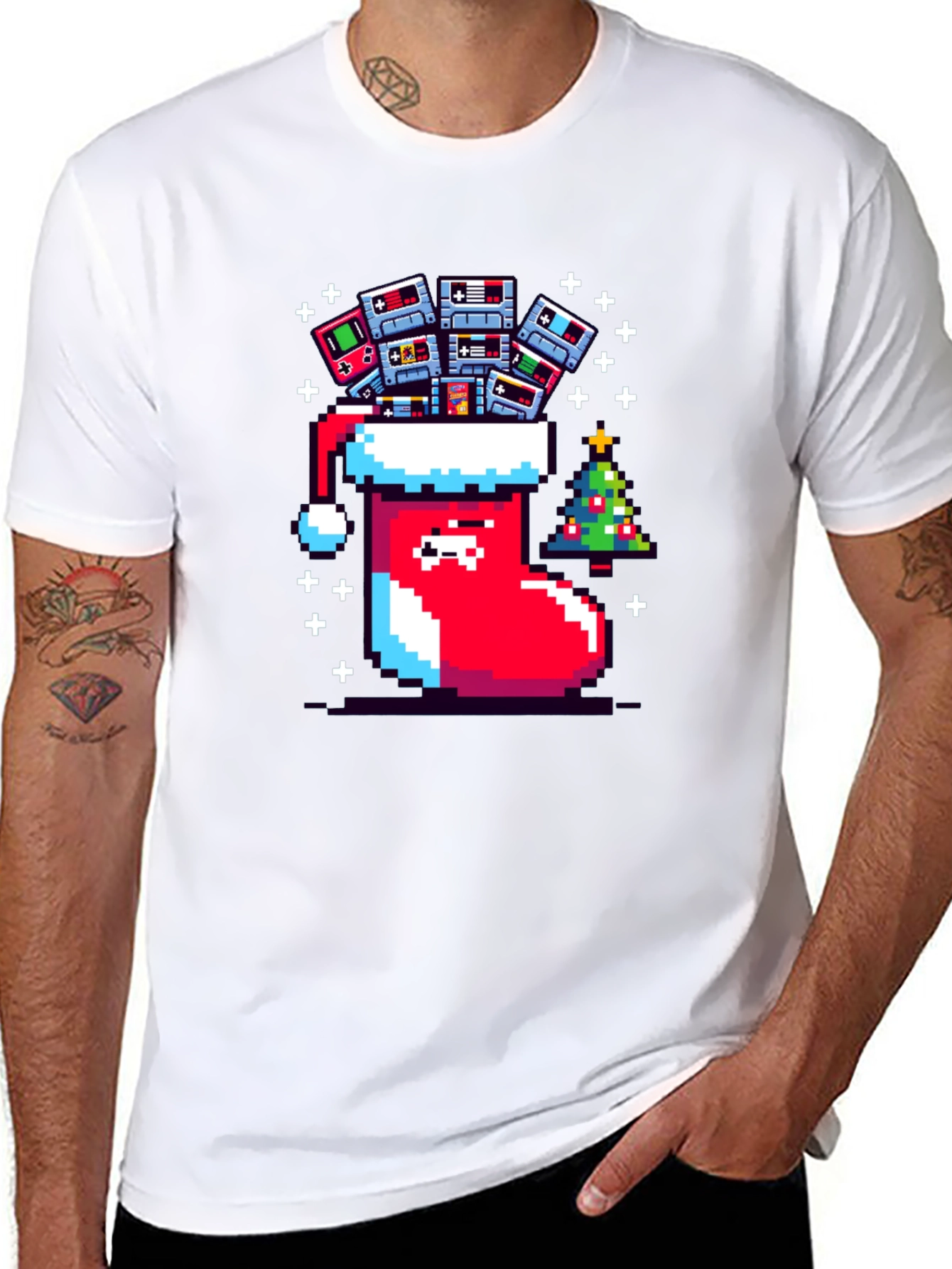 Black Pixel Gamer Christmas Stocking Tee view 8