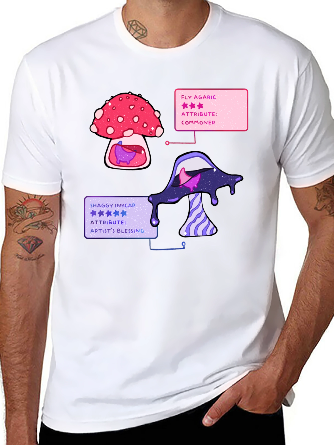 Black Mushroom T-Shirt - Fly Agaric & Shaggy Inkcap Design view 8