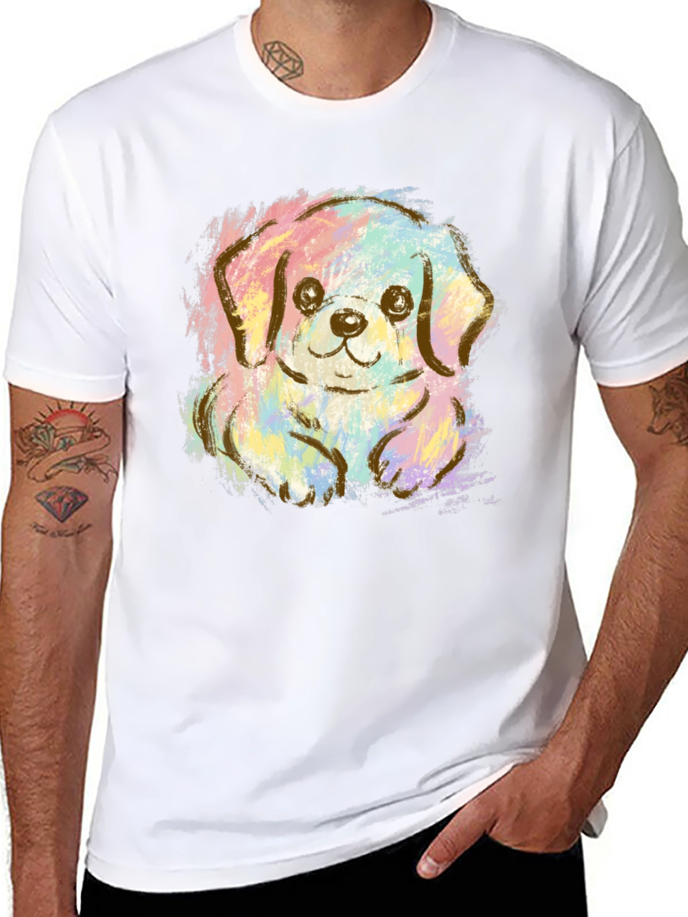 Black Cute Puppy Pastel Graphic T-Shirt - Unisex Crew Neck view 8