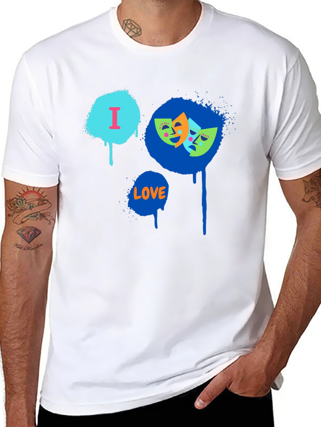 Black I Love Drama Masks Graphic Black T-Shirt view 8