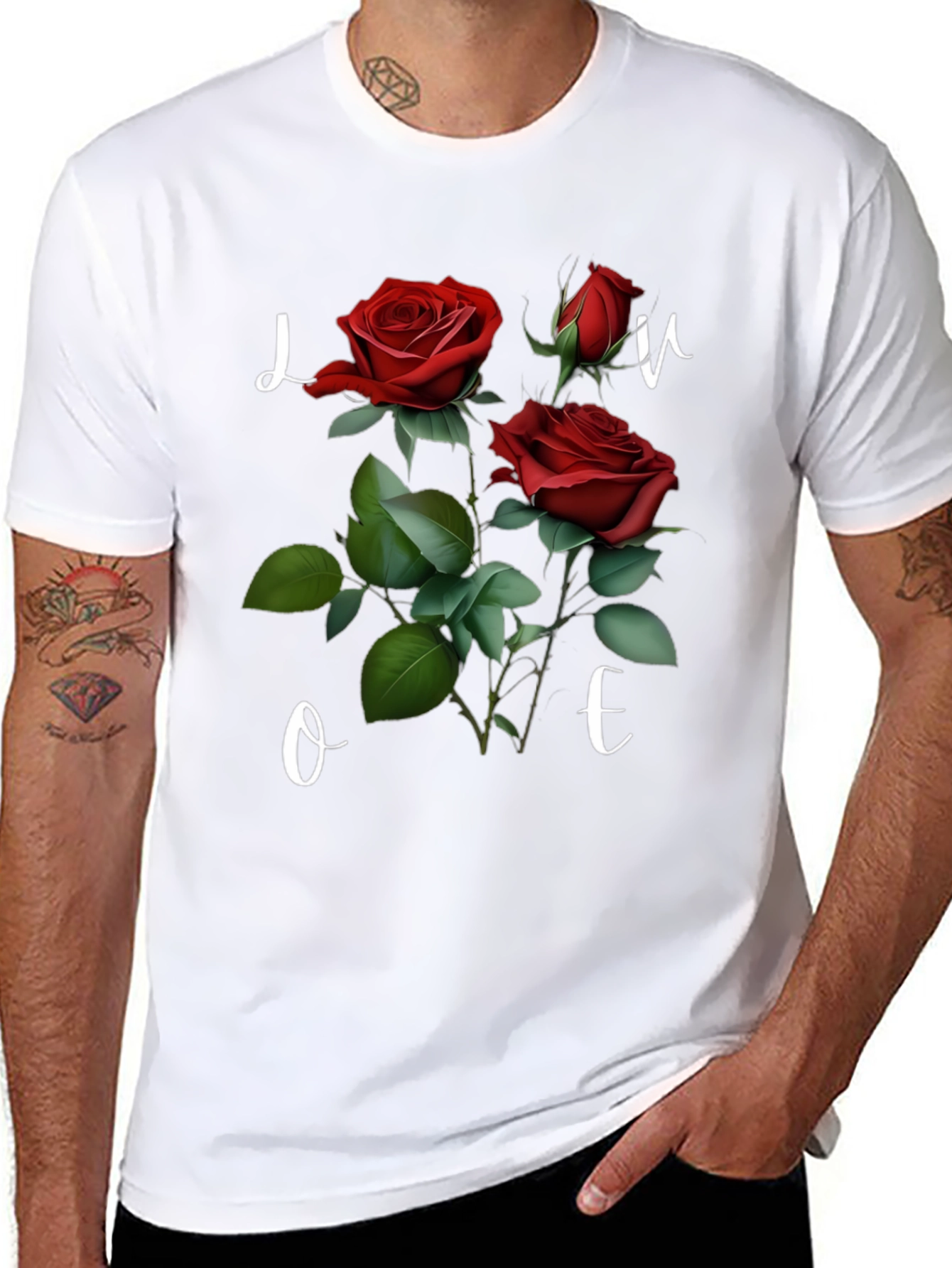 Black Floral Love T-Shirt - Romantic Red Roses view 8