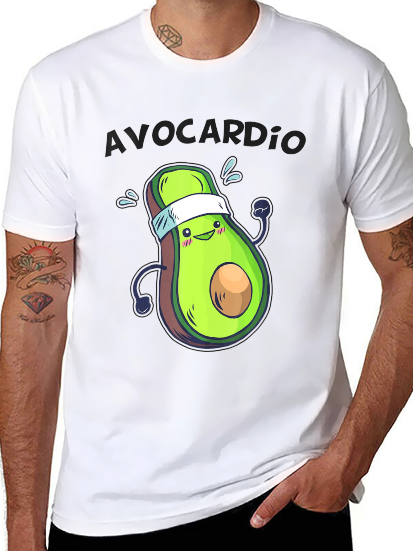 Black Avocardio Funny Avocado Workout T-Shirt view 8
