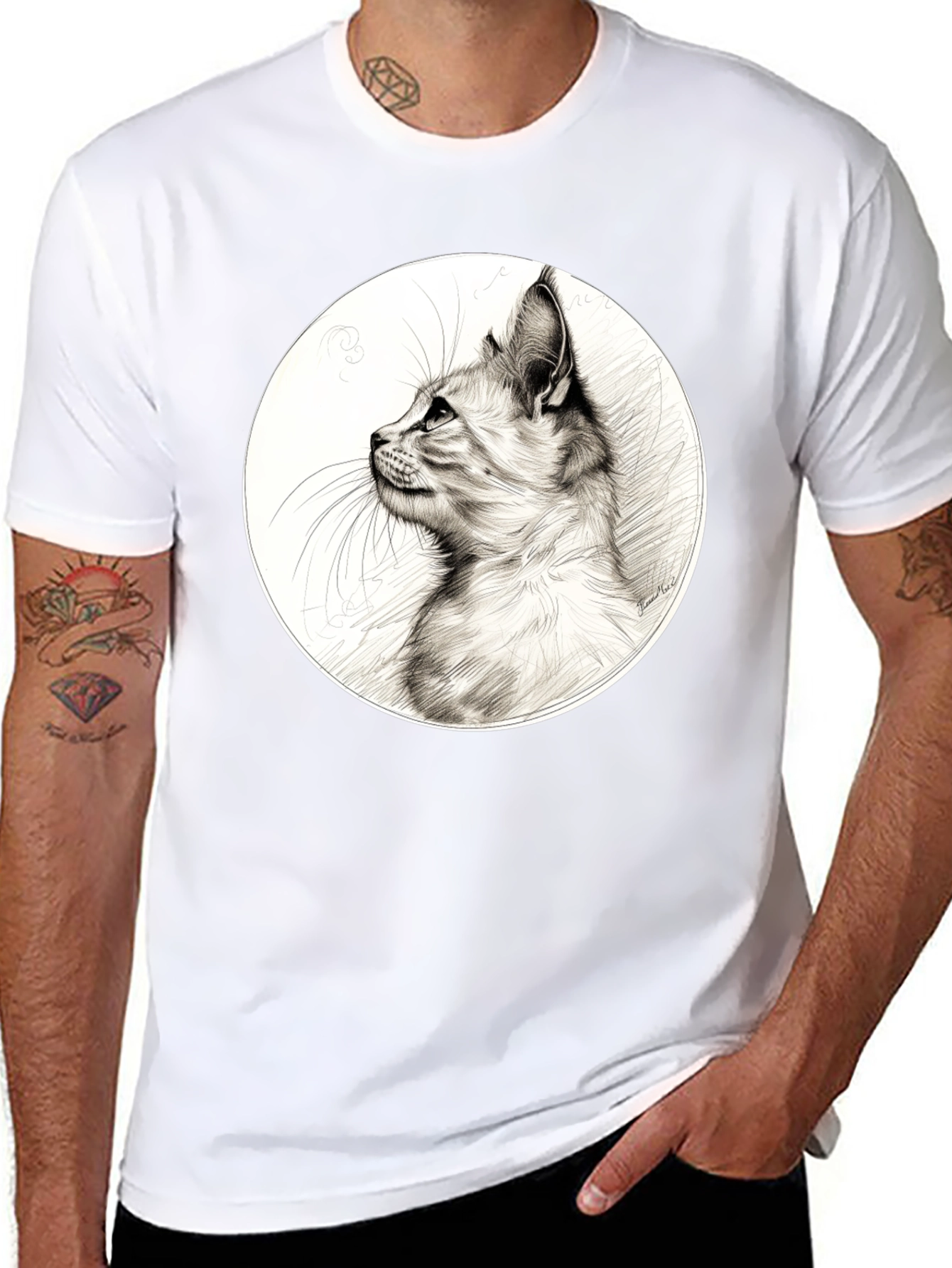 Black Cool Cat Graphic Tee - Black Cotton Blend view 8