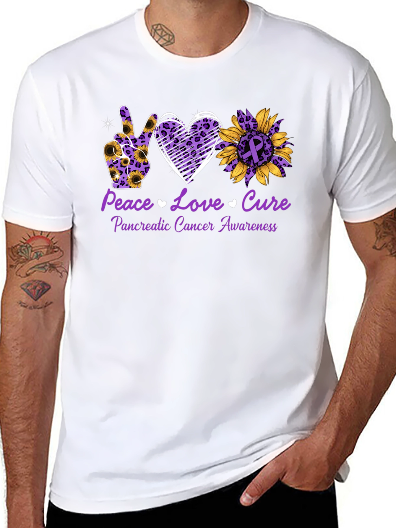 Peace Love Cure Pancreatic Cancer Awareness T-Shirt - 8