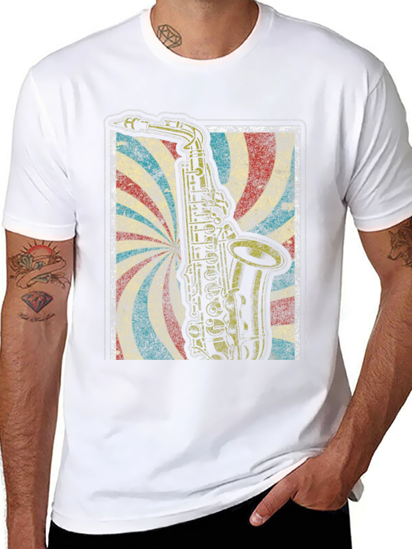 Black Retro Saxophone T-Shirt - Vintage Music Lover Tee view 8
