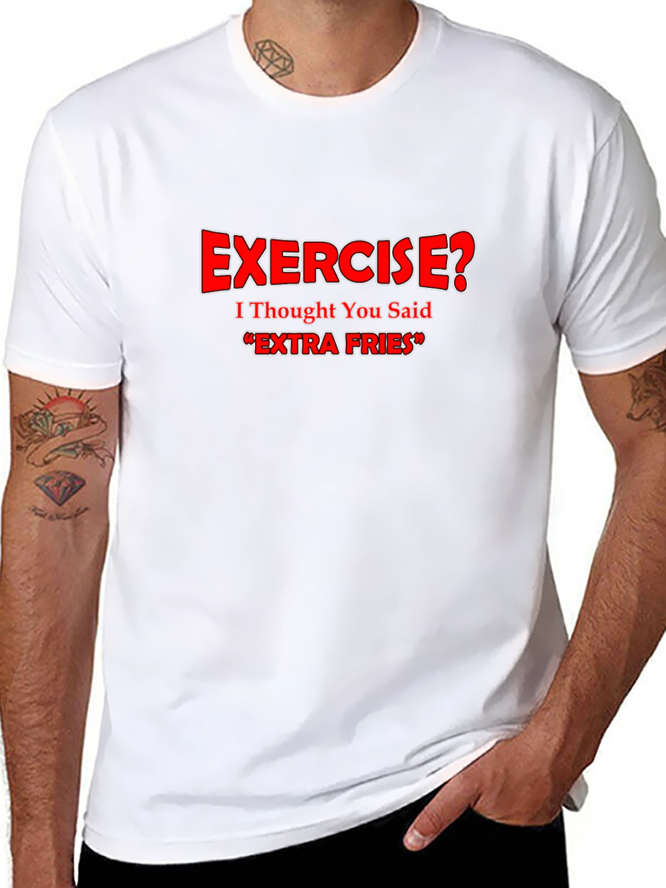 Black Funny Exercise? Extra Fries Black T-Shirt view 8