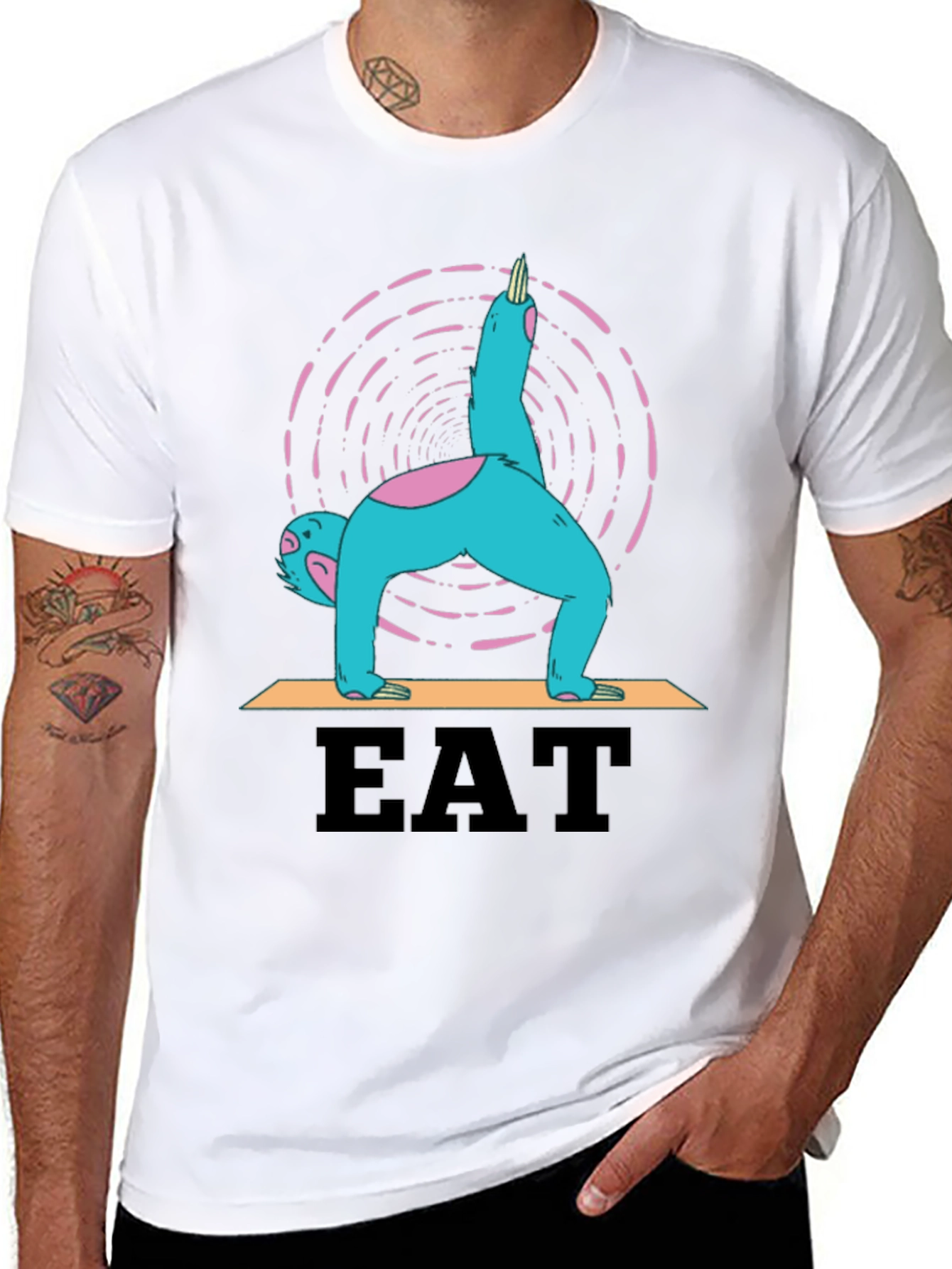 Black Yoga Sloth Eat T-Shirt - Relaxed Fit Tee view 8