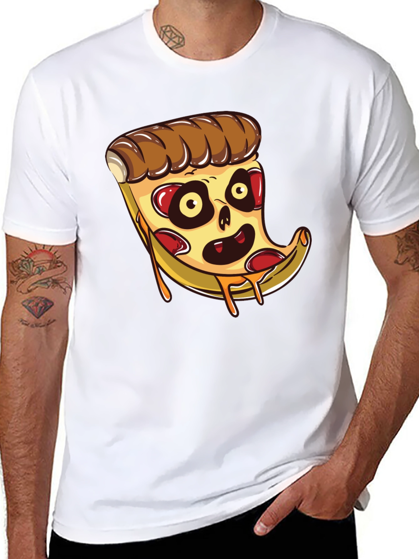 Black Zombie Pizza Slice Graphic Tee - Black Cotton T-Shirt view 8