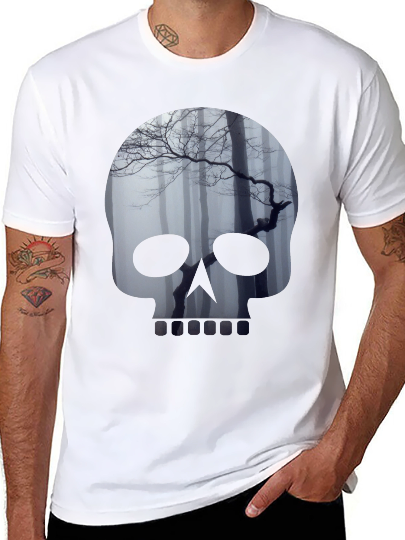 Black Skull Forest Graphic Tee - Men's Black T-Shirt view 8