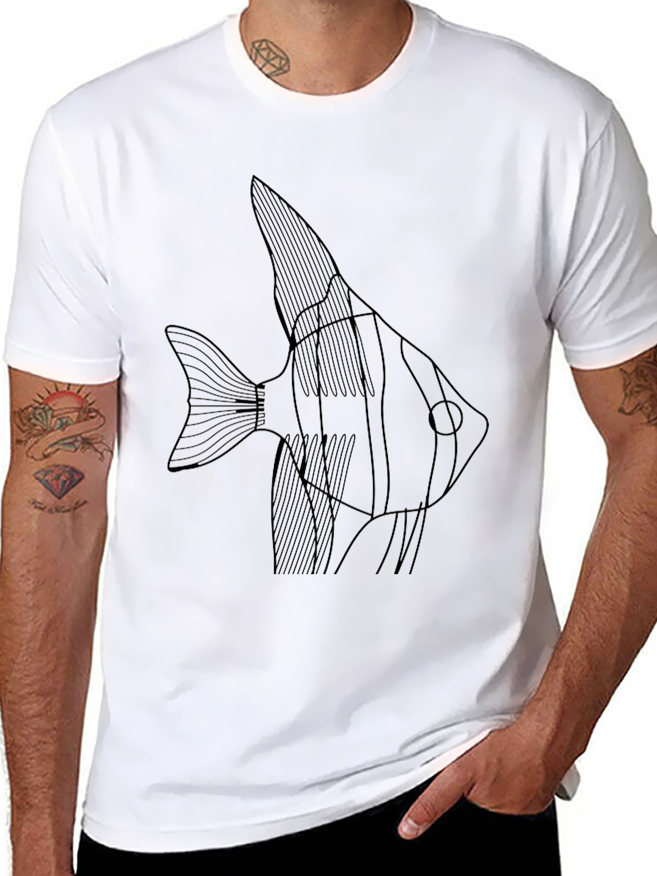 Black Angelfish Graphic Tee - Black Cotton T-Shirt view 8
