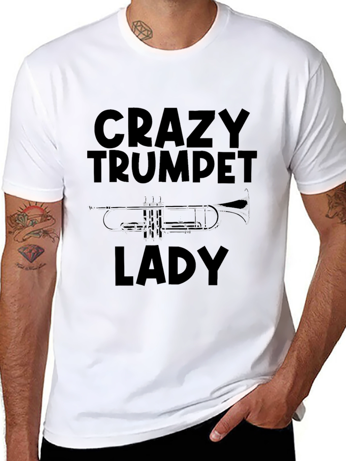 Black Crazy Trumpet Lady T-Shirt view 8