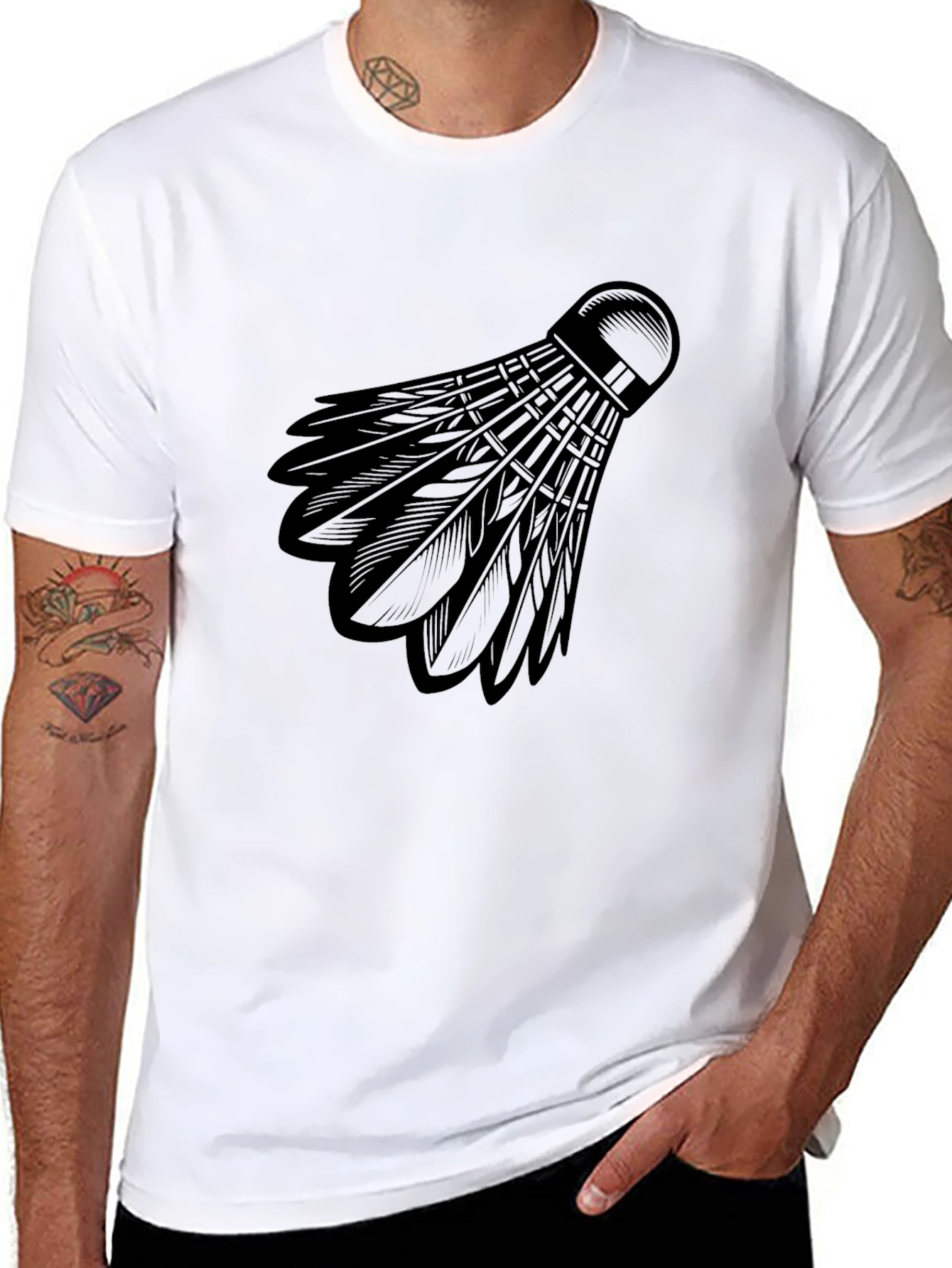 Black Badminton Shuttlecock Graphic Tee - Black Cotton view 8
