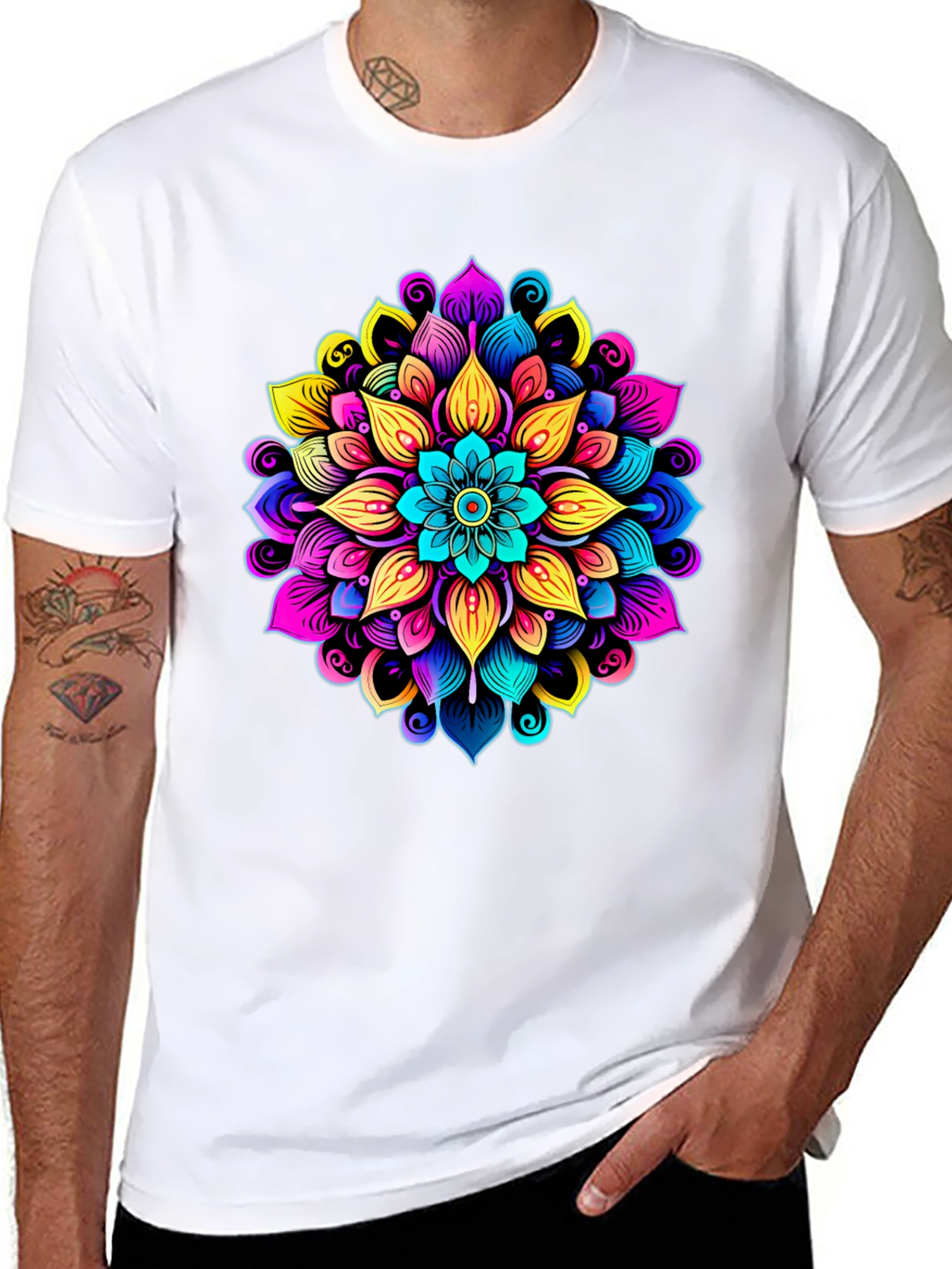Black Vibrant Mandala Graphic Black T-Shirt view 8