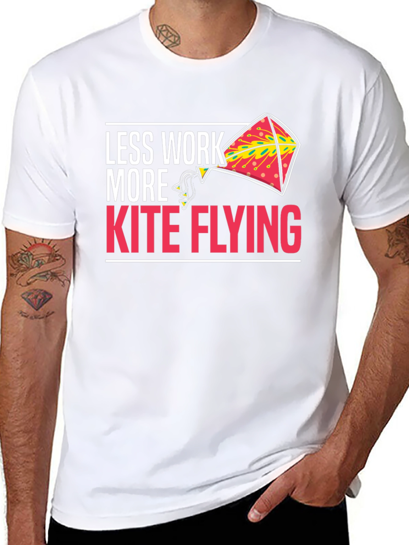 Black Less Work More Kite Flying Black Graphic Tee view 8