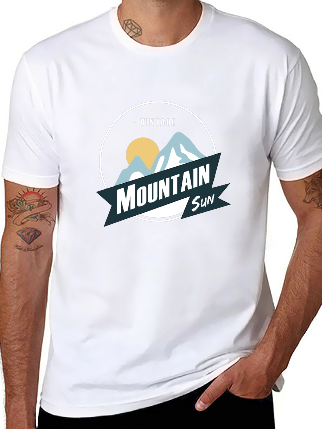 Black Vintage Mountain Sun Graphic Tee - Black view 8