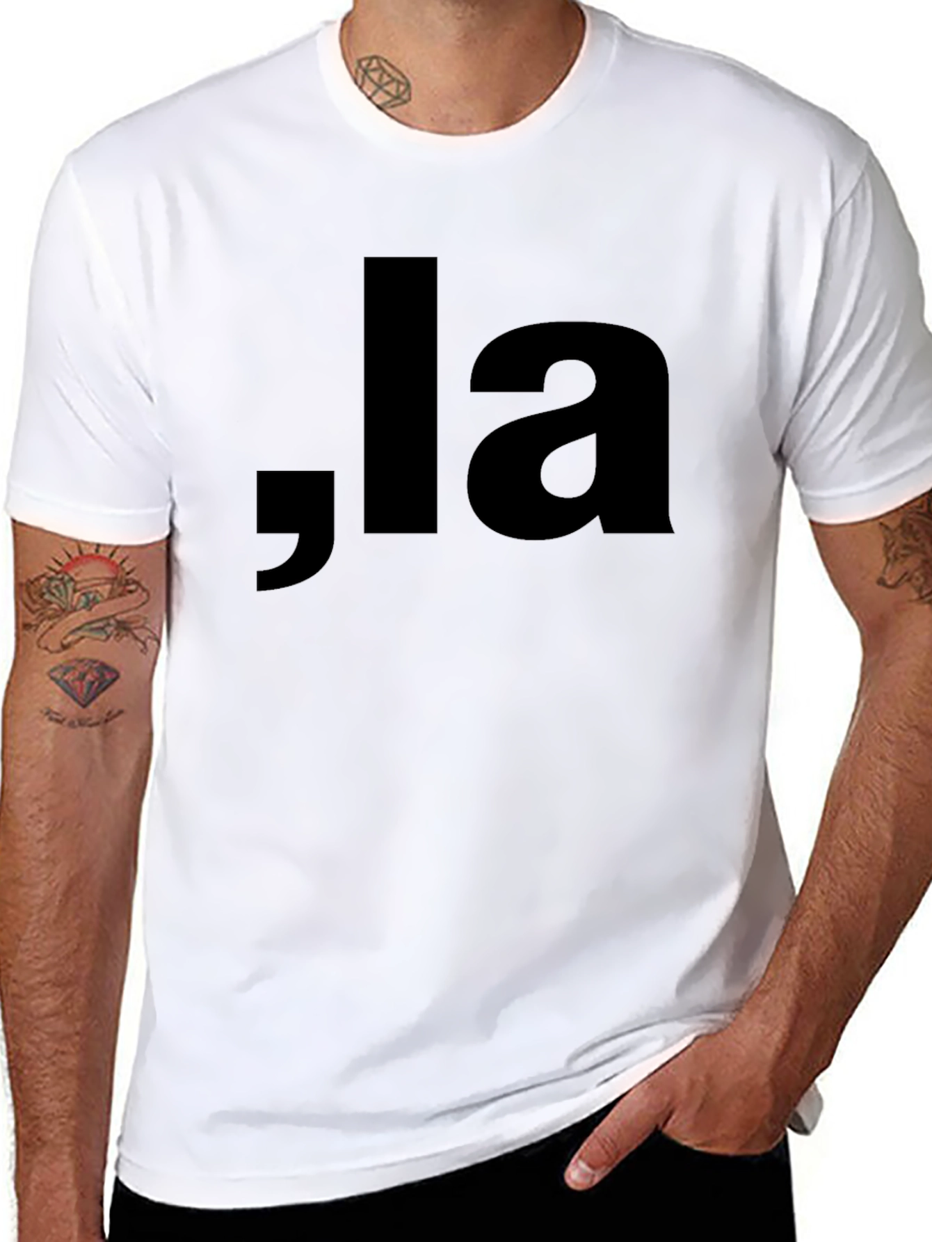 Black Black T-shirt with ",la" Lettering view 8