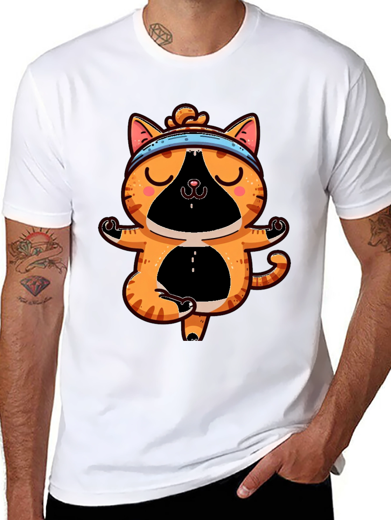Black Yoga Cat T-Shirt - Meditating Feline Tee view 8