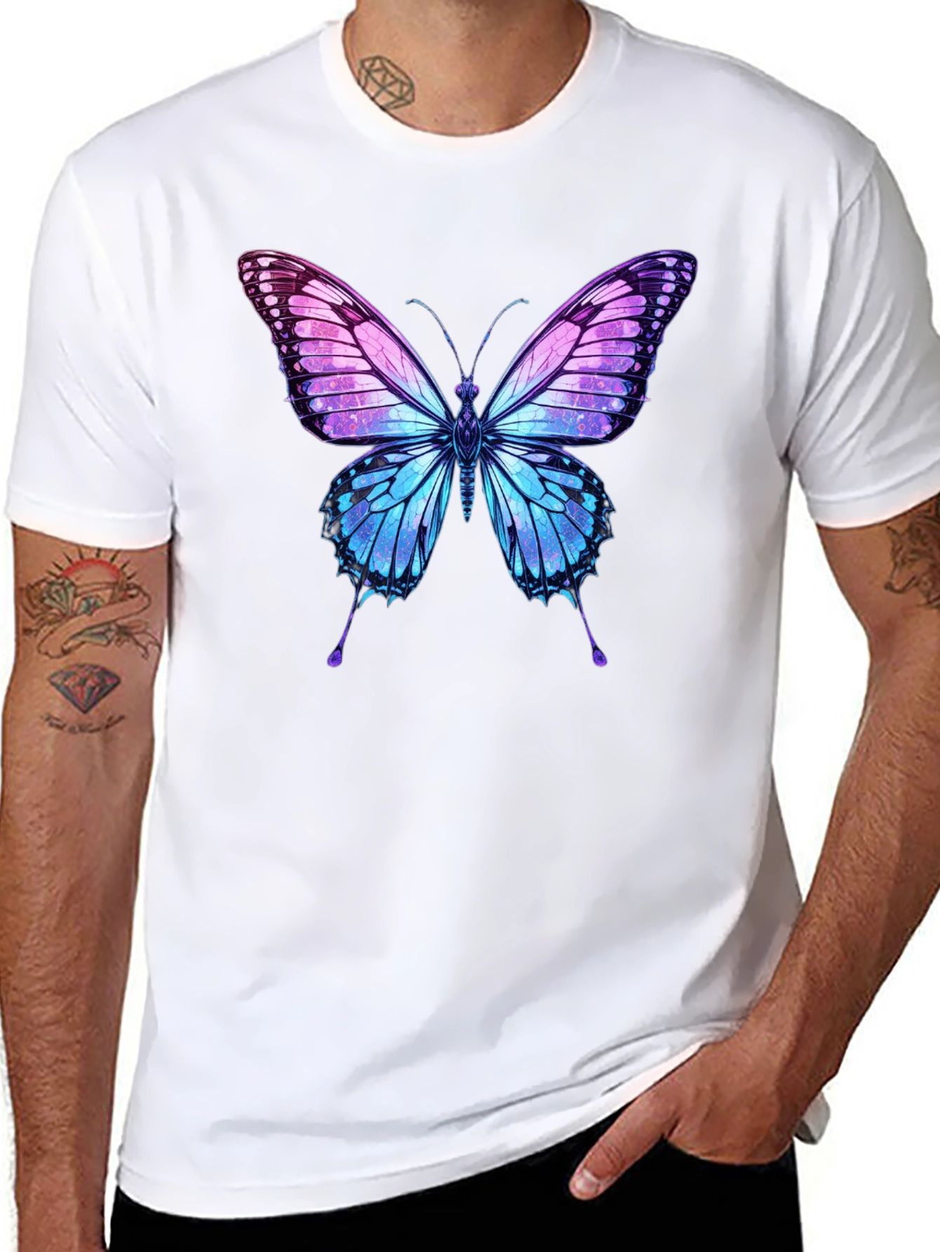 Black Butterfly Graphic Print Men's T-Shirt view 8