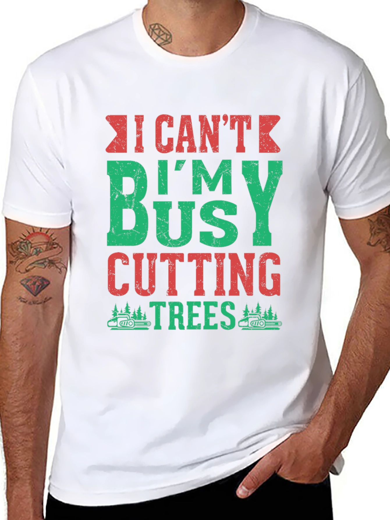 Black I Can't I'm Busy Cutting Trees T-Shirt view 8