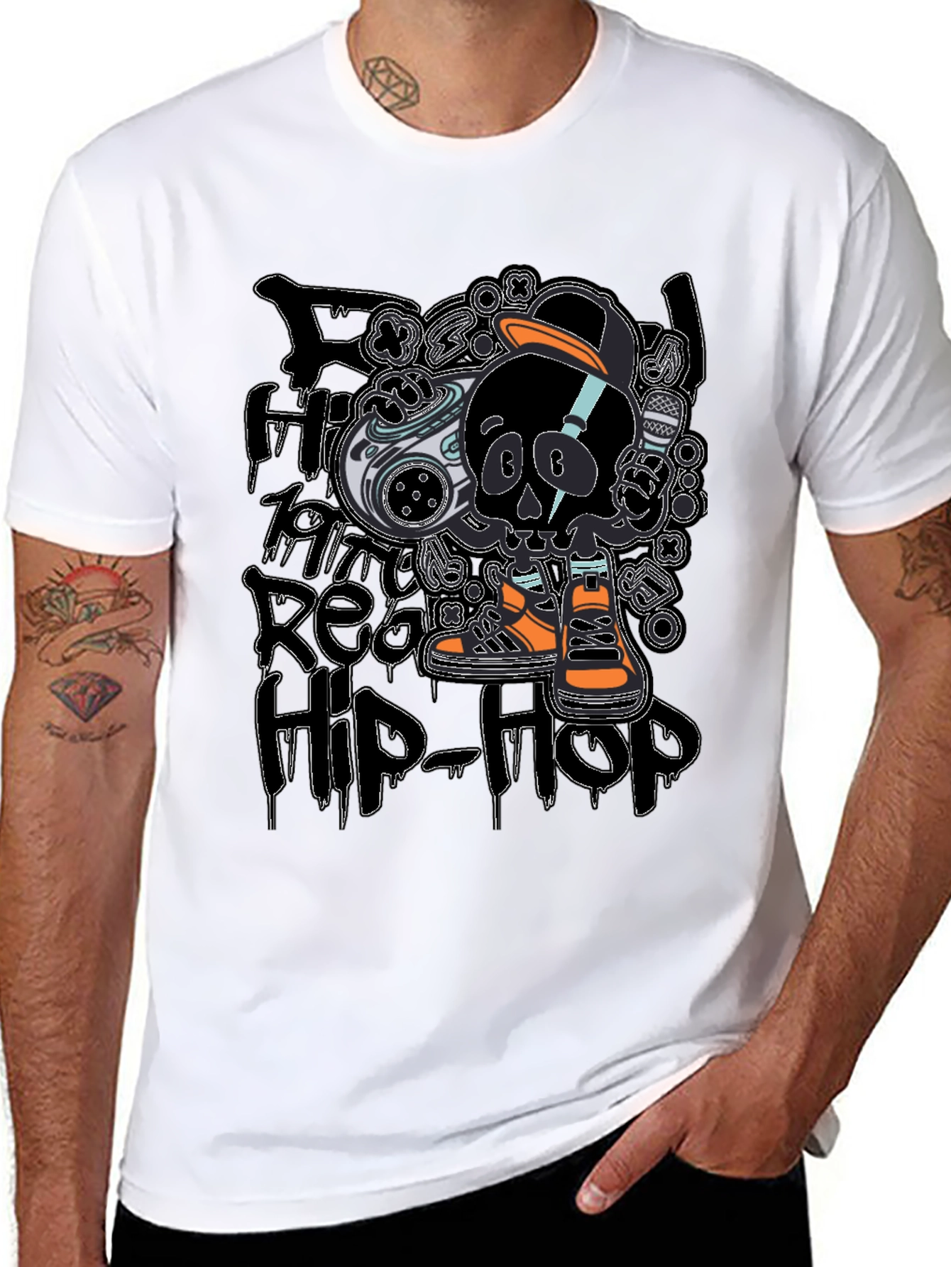 Black Hip-Hop Skull T-Shirt - Black view 8
