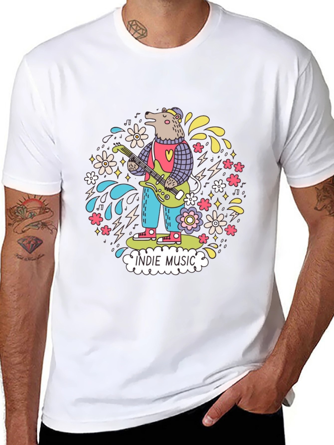 Black Indie Music Bear Graphic T-Shirt view 8