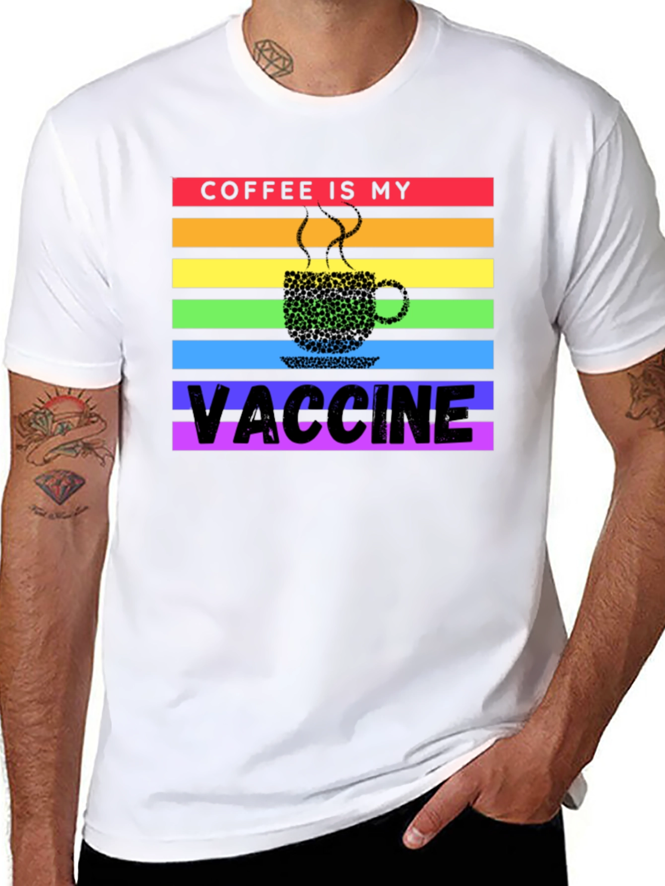 Black Coffee is My Vaccine Rainbow T-Shirt view 8