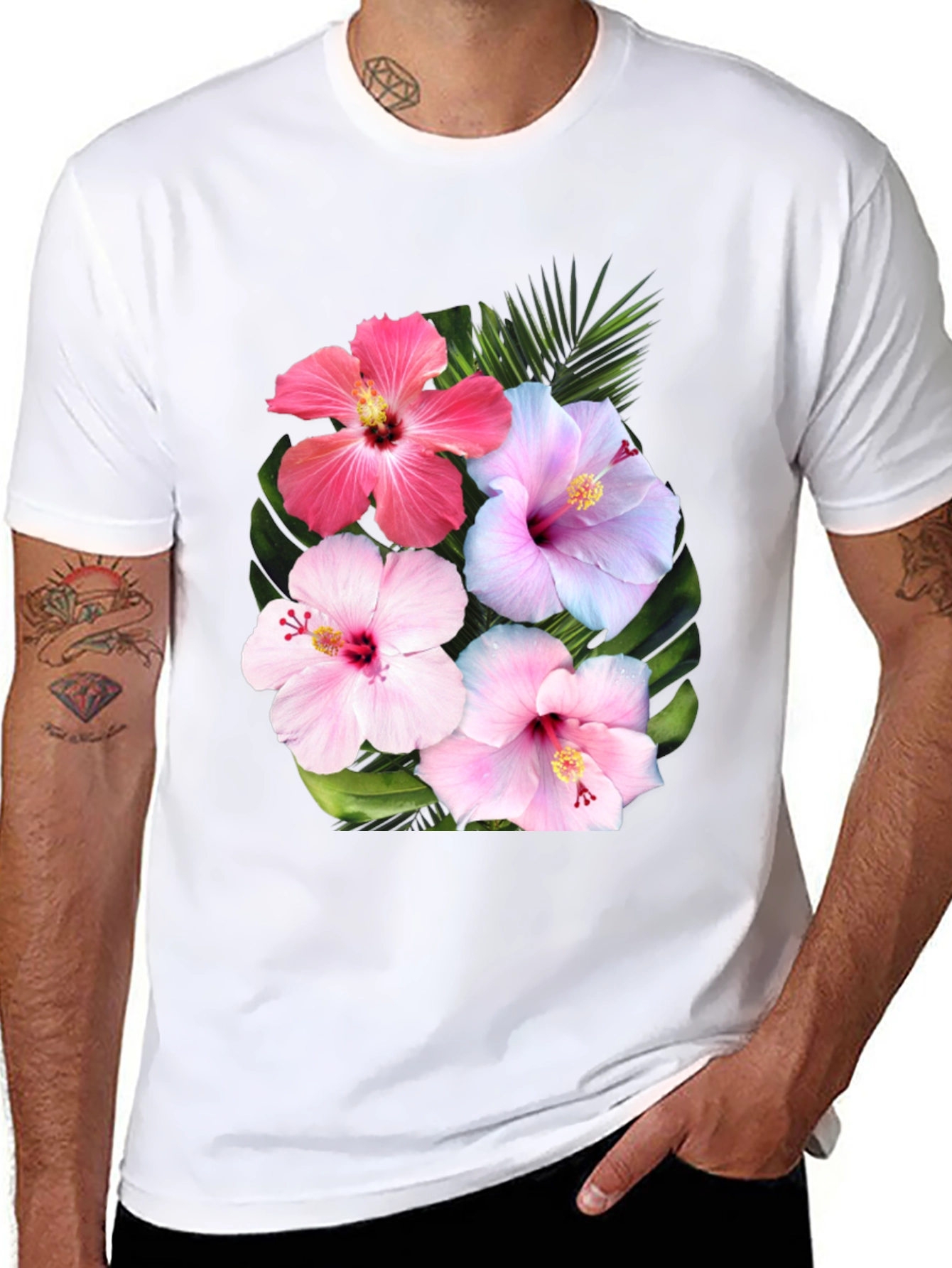 Black Floral Hibiscus Graphic T-Shirt view 8